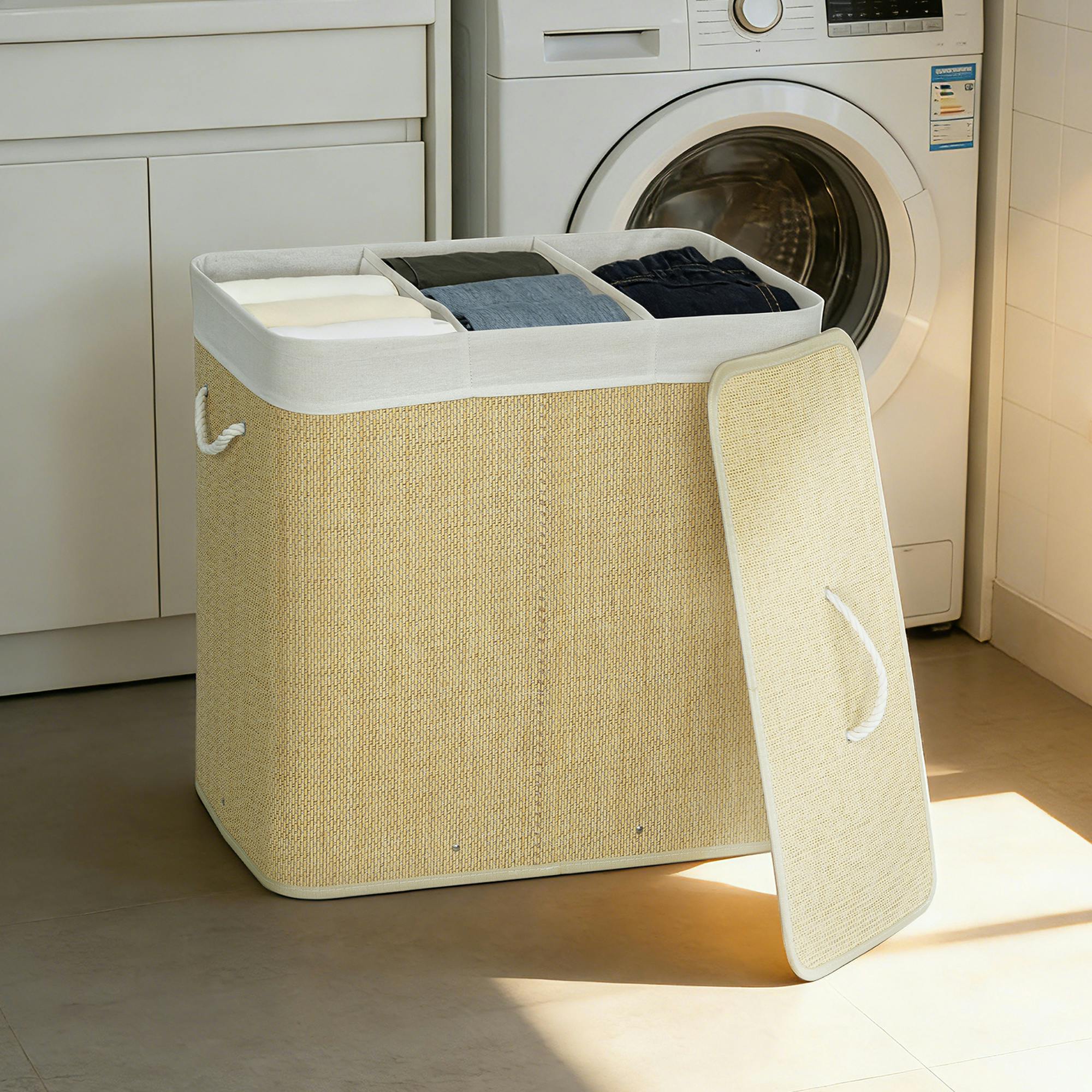 Rackhams Cream 144L Laundry Basket With Lid, Washing Basket For Bathroom