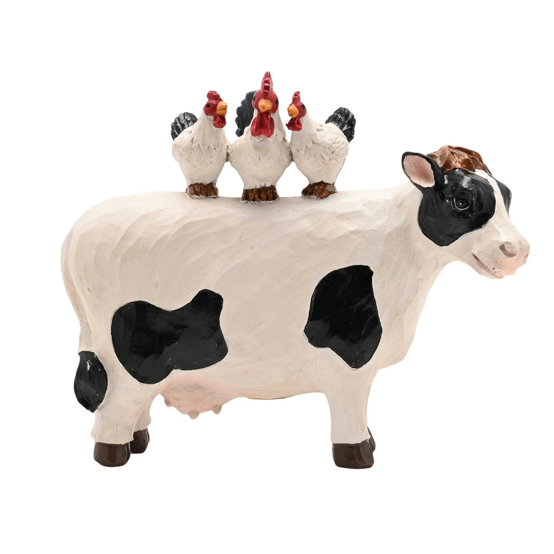 Rackhams Black/White/Light Resin Chicken & Cow Standing Ornament