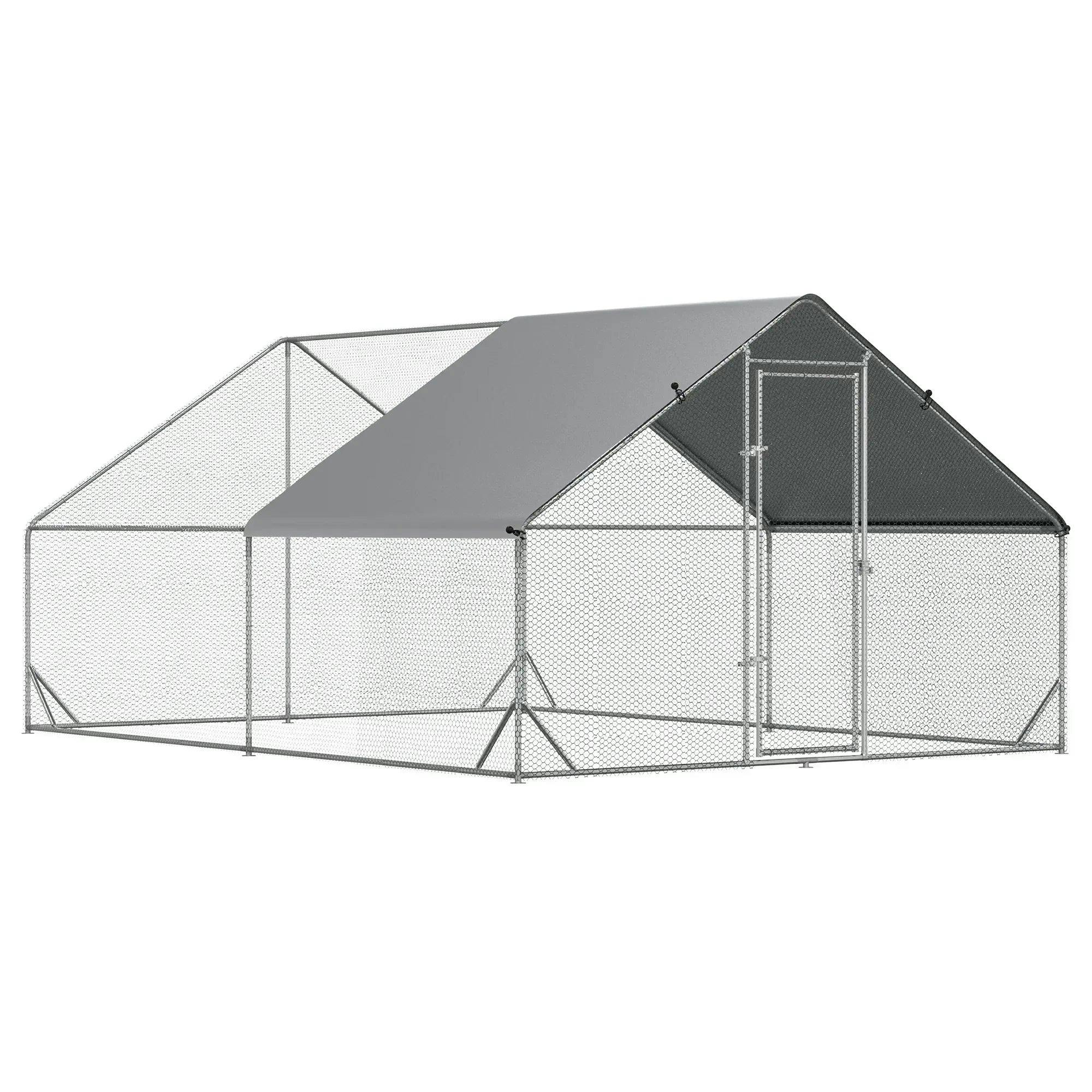 Bobobiy Silver Chicken Walk-In Run, Galvanised Chicken Coop, Hen Poultry House Cage, Rabbit Hutch Pet Playpen Garden W/ Water-Resist Cover, 3 X 4 X 2M - Image 6