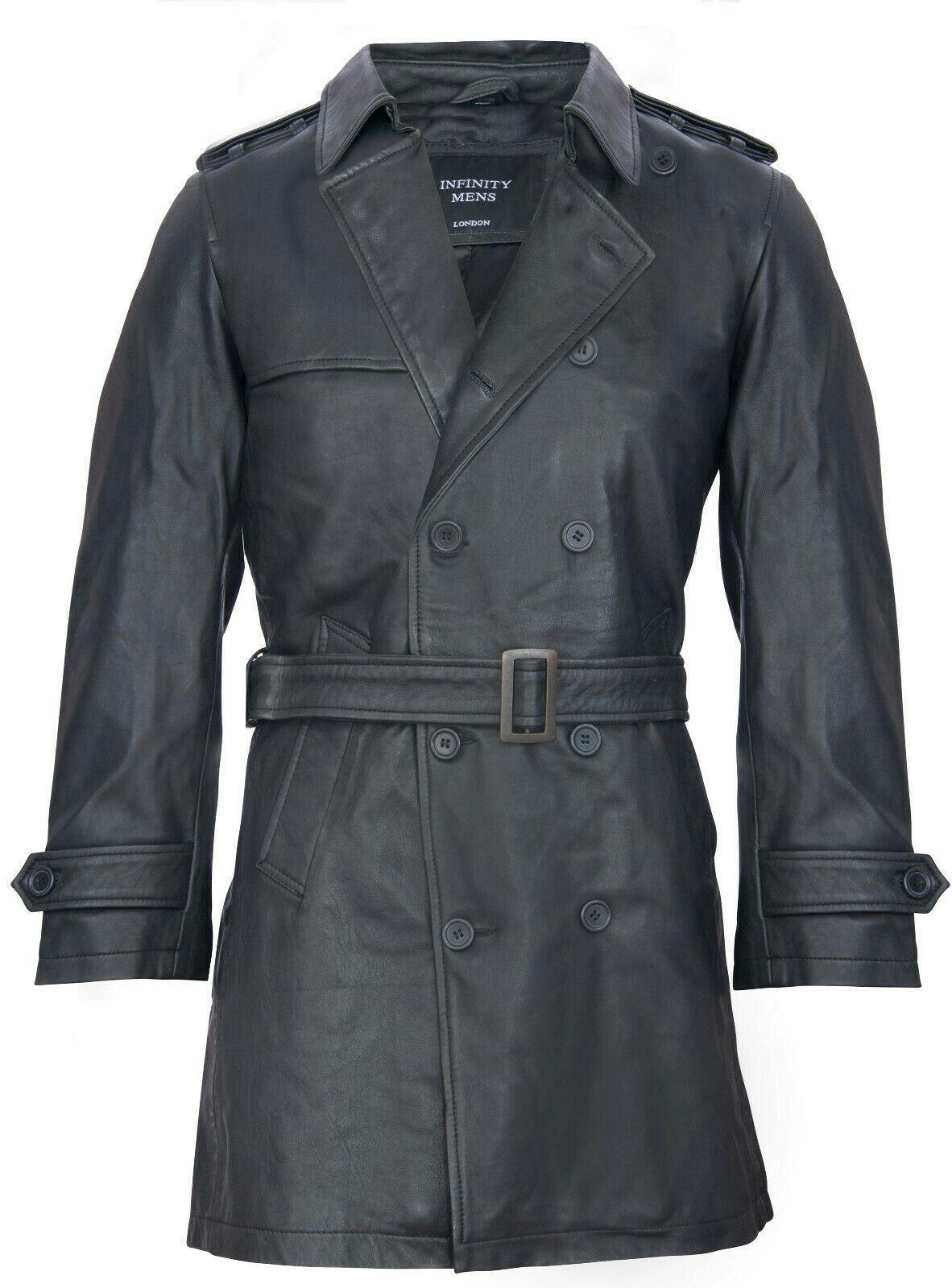 Infinity Leather Men's Black Leather Trench Coat-Memphis - Uk M | Eu 48 | Us 38 - Image 2