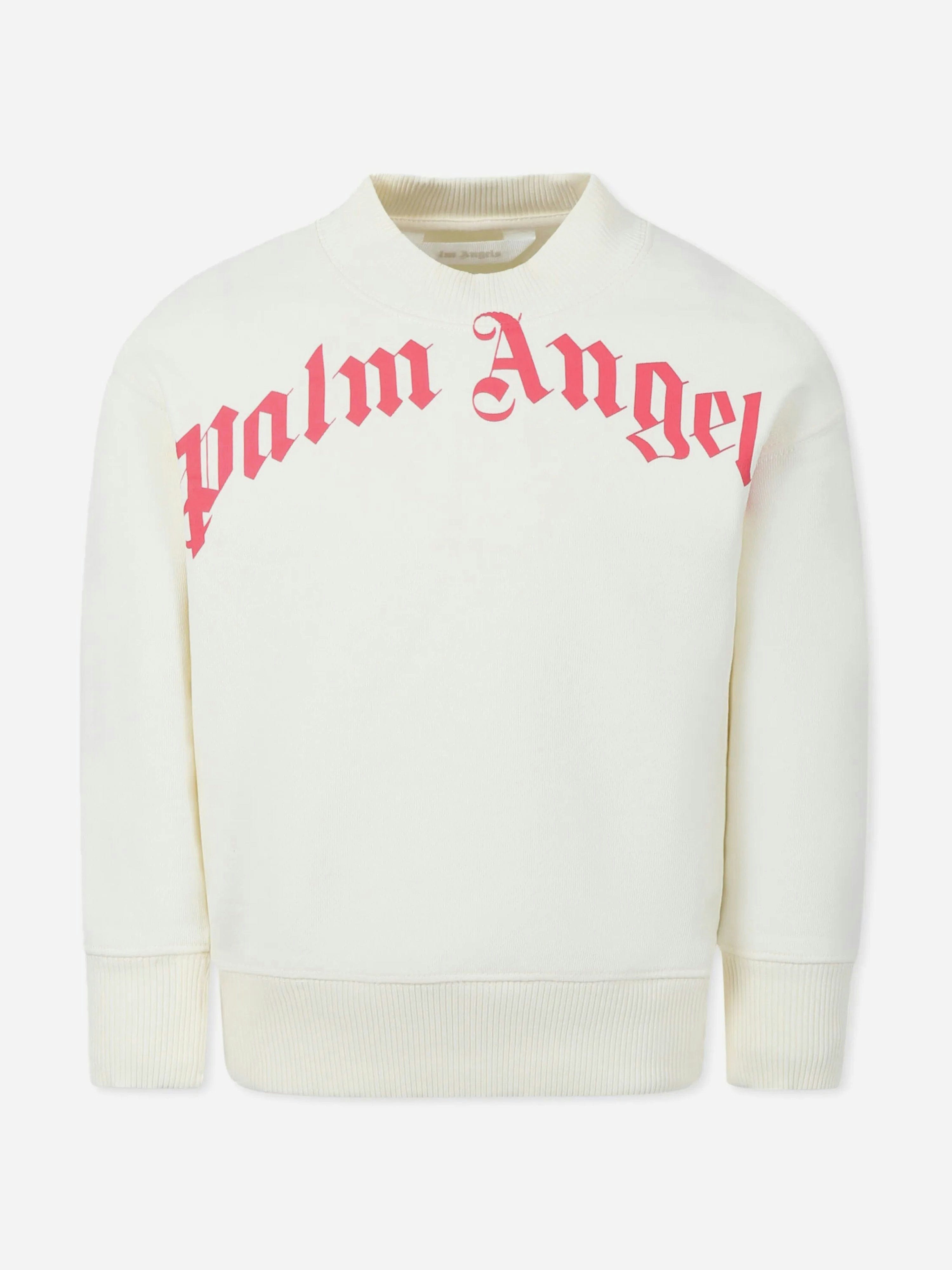 Palm Angels Girls Ivory Classic Curved Logo Sweatshirt In - 10 Yrs