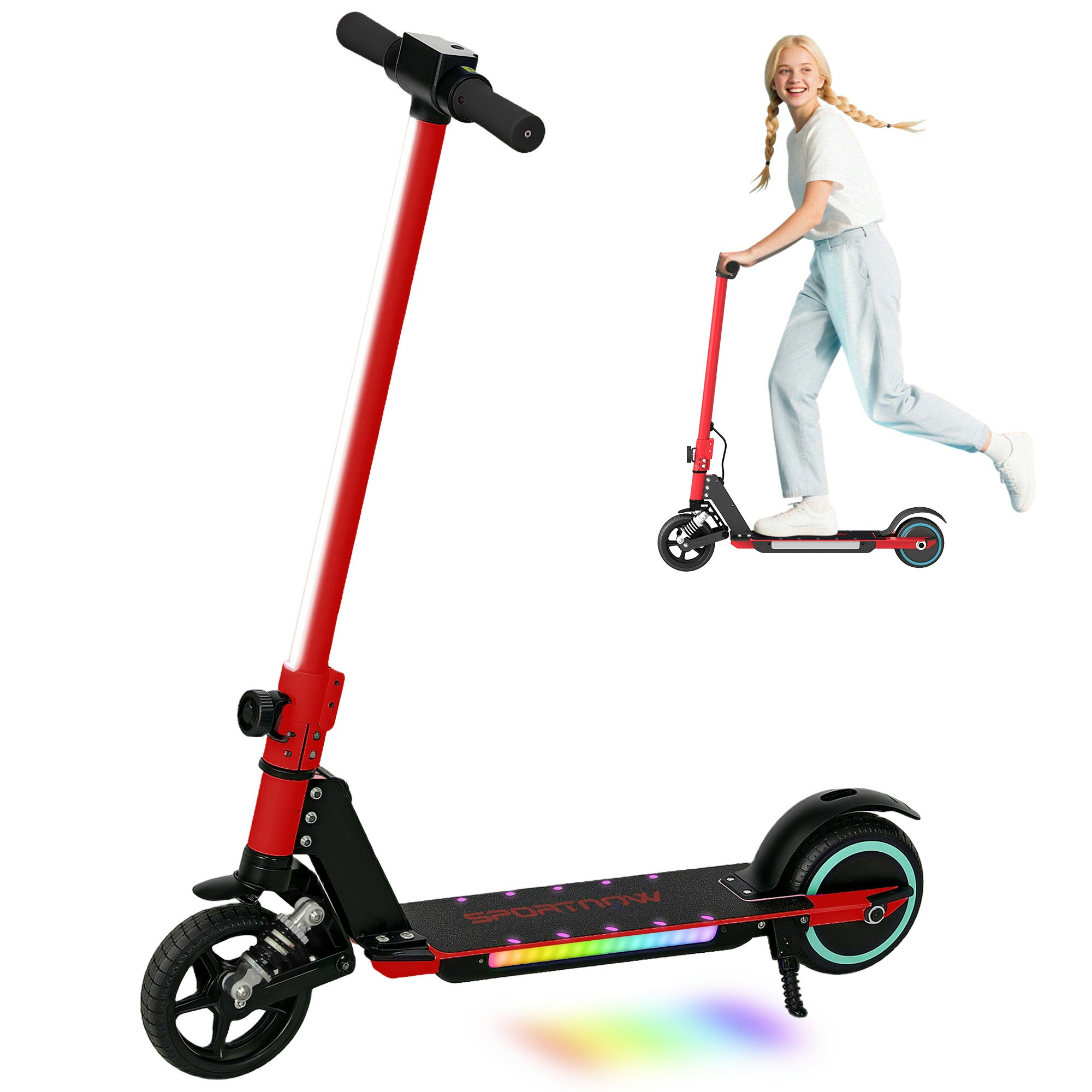 Sportnow Red Folding Electric Ride-On Scooter, Ride On Toy - 78L X Size 32W X 92Hcm