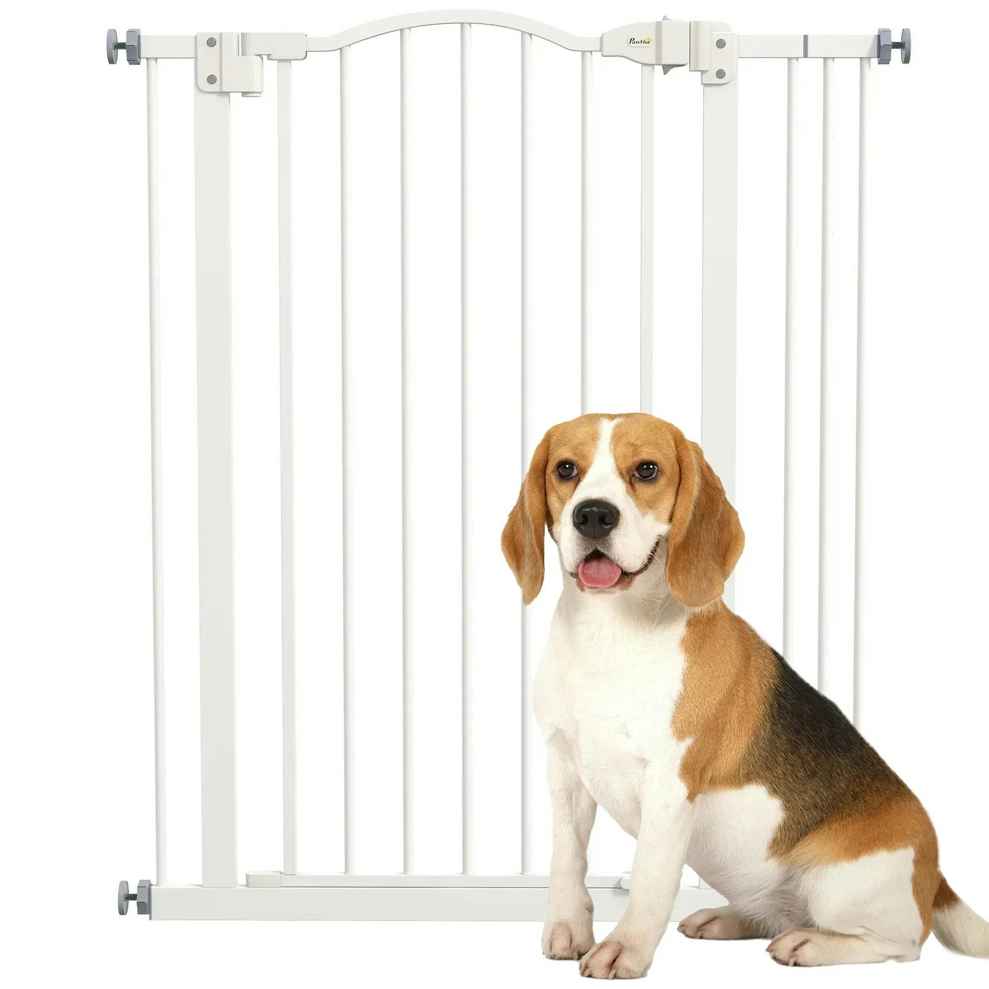 PawHut Pet Safety Gate - Adjustable Metal - White - 74-87cm Width - Auto-Close Door - Image 7