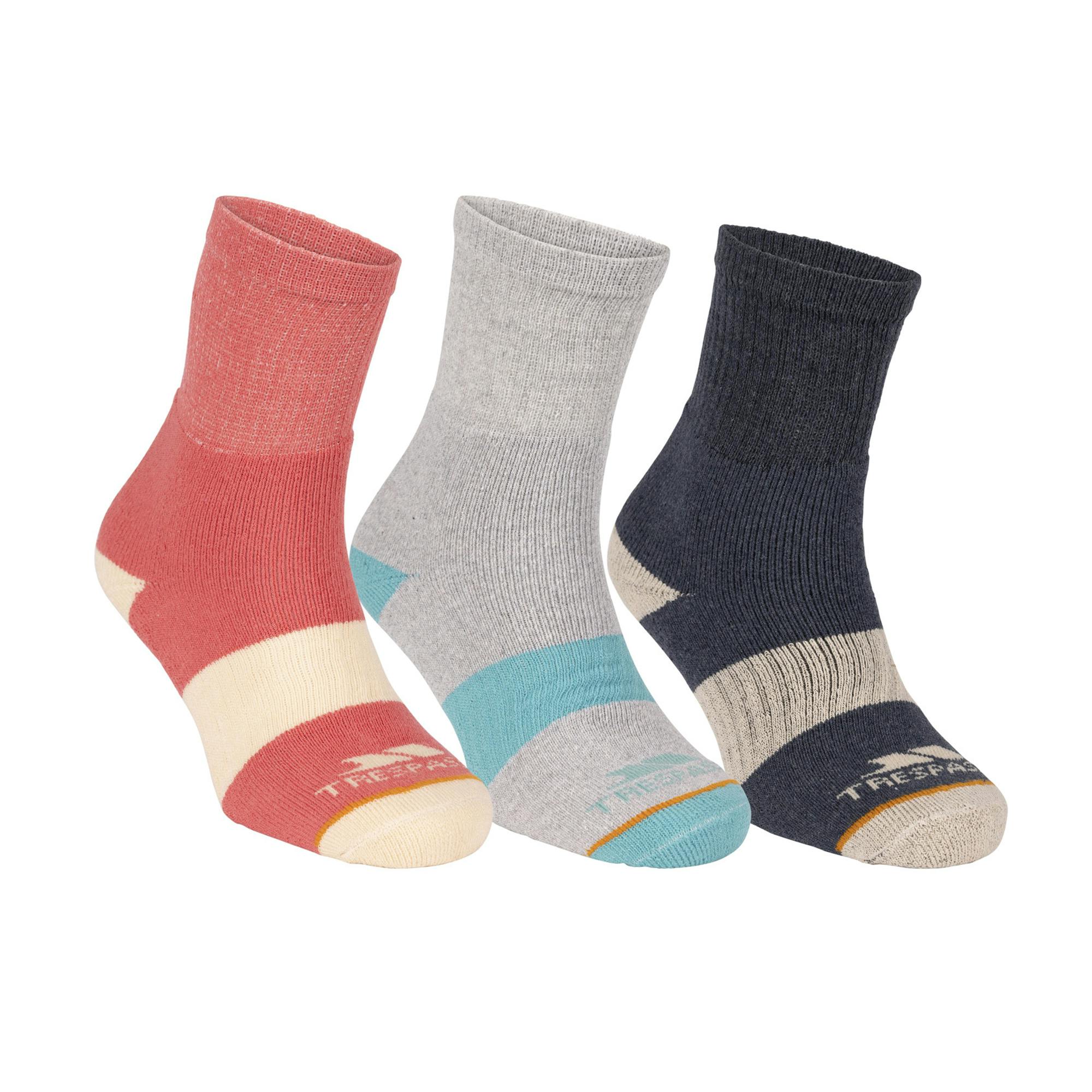 Trespass Women's Indigo/Grey/Pink Wendall Socks (Pack Of 5) - Tone/Heather / Haze - 3 Uk-6 Uk - Tone/Heather / Haze - 54% Polyester/35% Cotton/9% Elastane/2% Polyamide