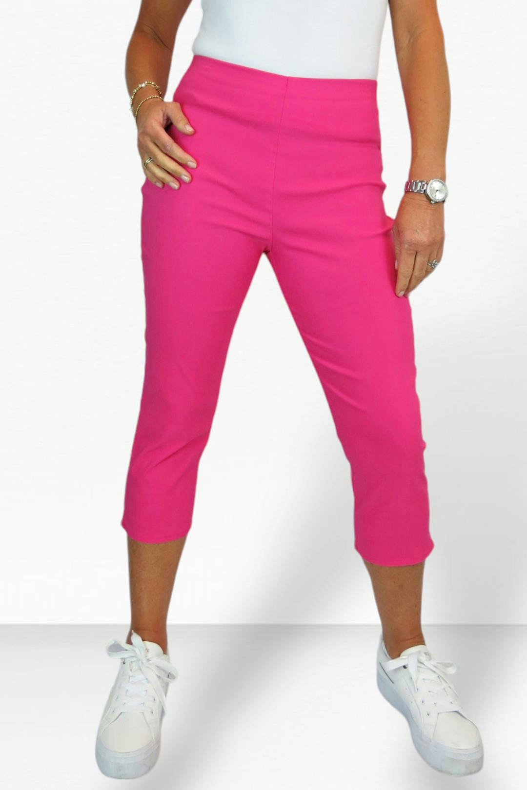 Paulo Due Women's Pink Slim Leg Elastic Waist Cropped Trousers - 12