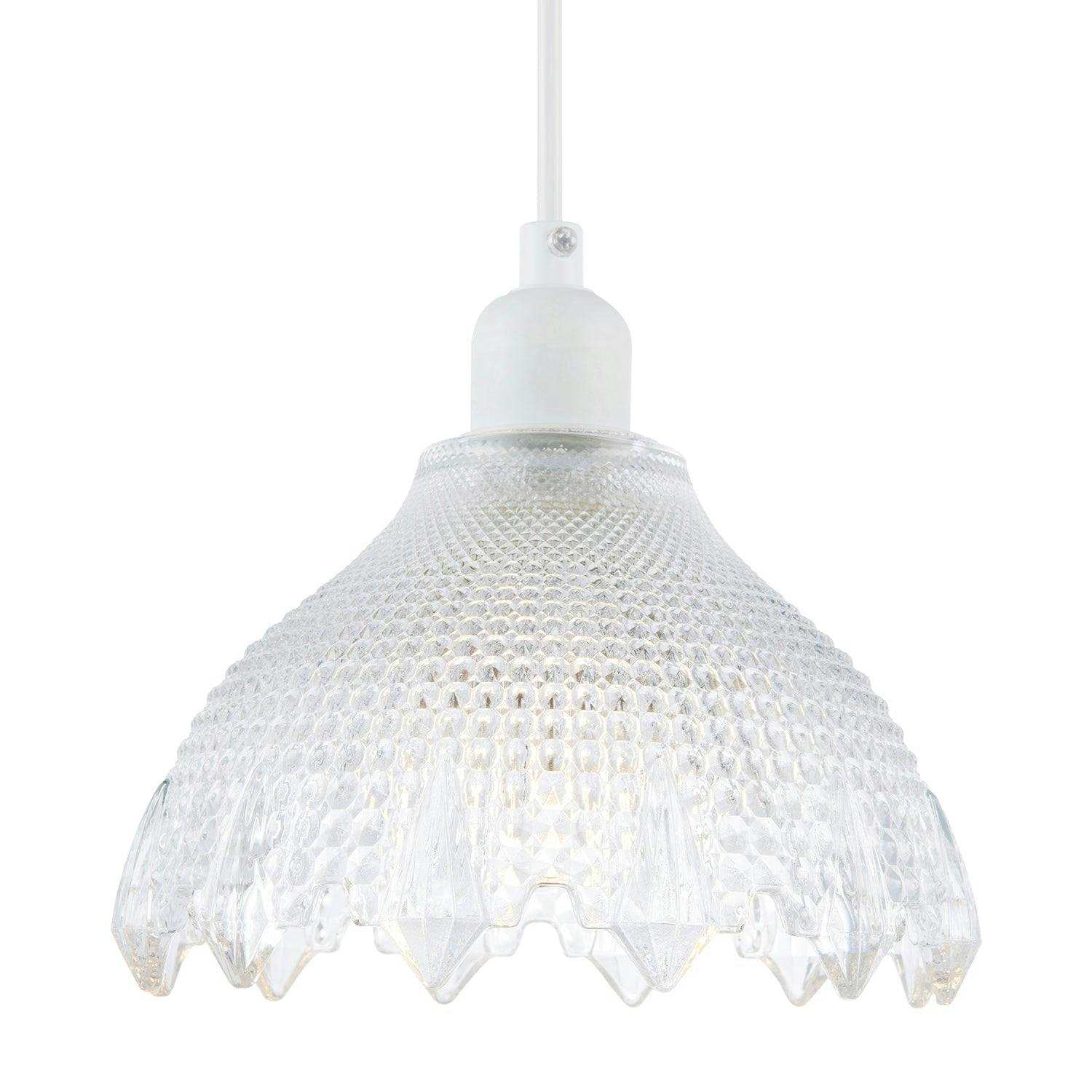 Happy Homewares Transparent Classic Ornate Round Clear Glass Pendant Light Shade With Moulded Design | 20Cm X 14Cm | Dimples And Shaped Diamonds Design By - Image 3