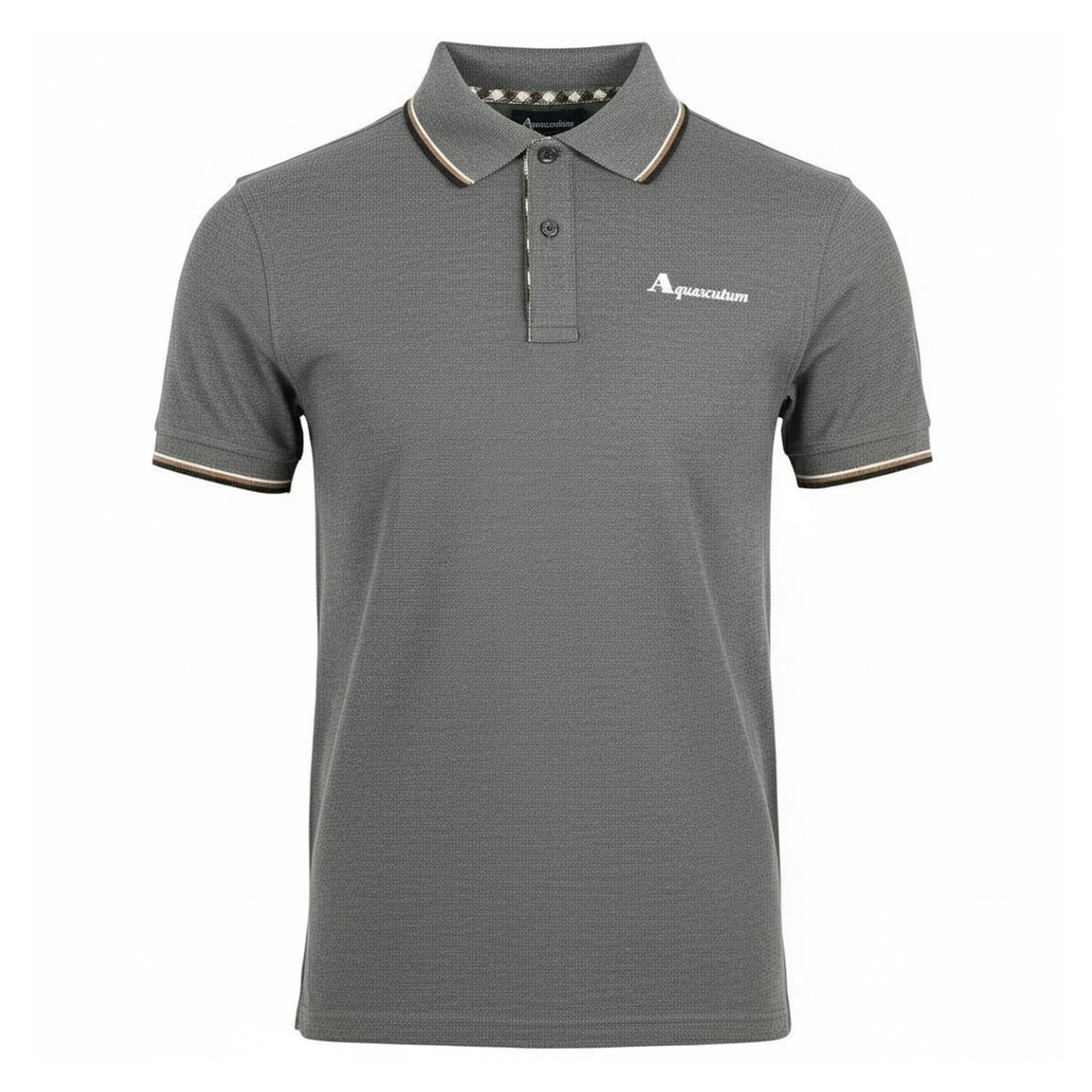 Aquascutum Men's Grey Tipped Polo Shirt - S - 95% Cotton/5% Elastane