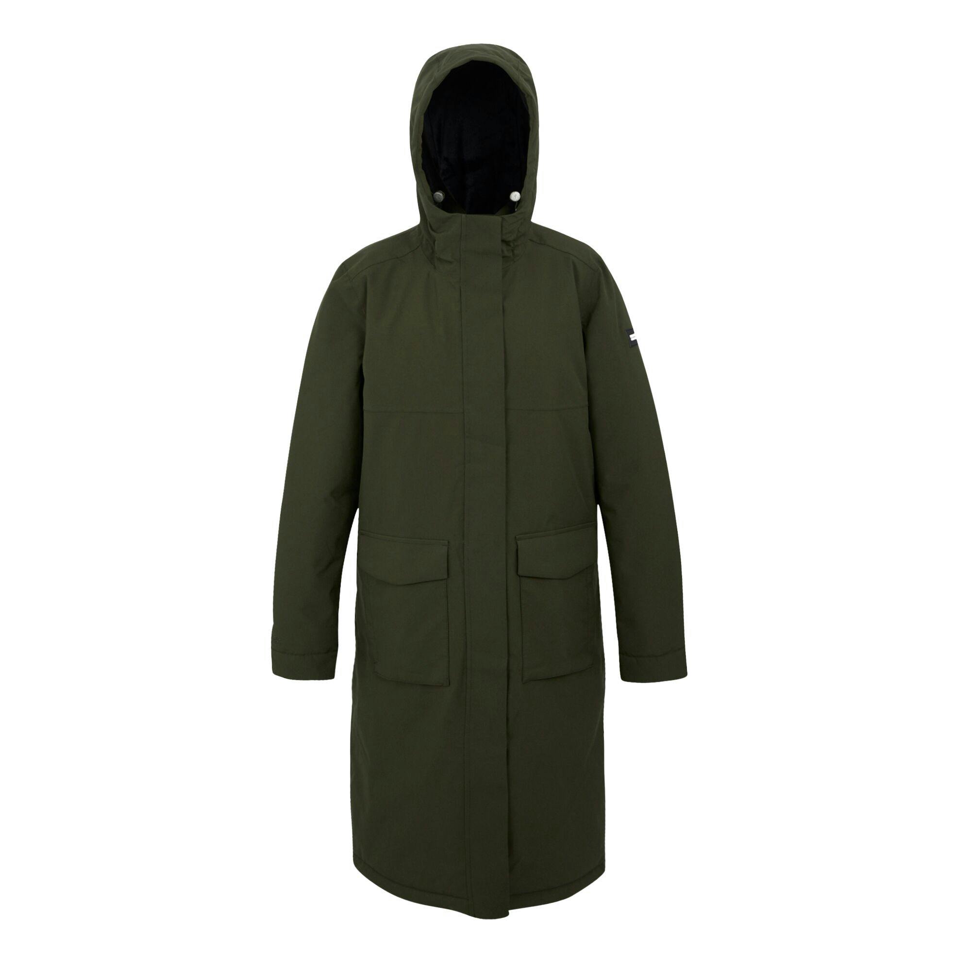 Regatta Women's Dark/Black Yarli Longline Waterproof Jacket - Khaki/ - 16 Uk - Khaki/ - 100% Polyester