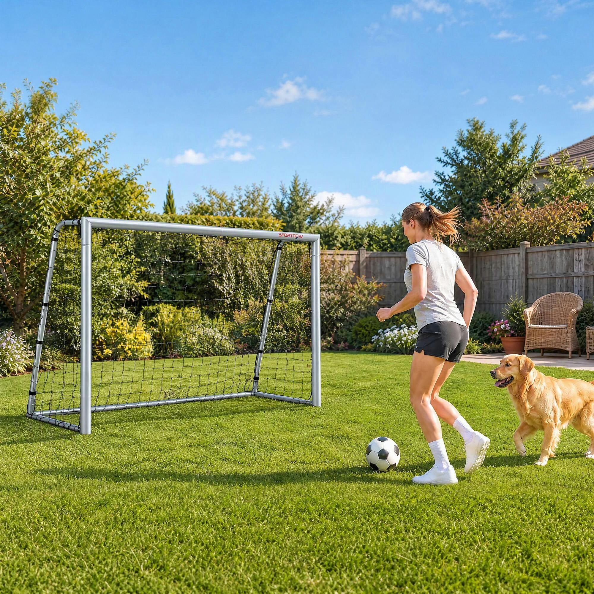 Sportnow 6Ft X 2Ft Football Goal, Simple Set Up Football Training Net - 8Ft X 5Ft
