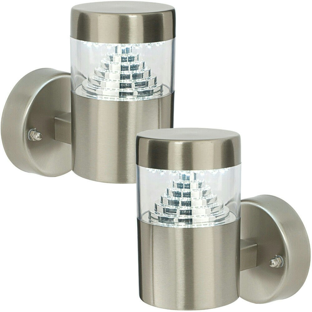 Rackhams Light Pack Ip44 Outdoor Wall Brushed Steel Led Lamp Stepped Outdoor Garden Size 2