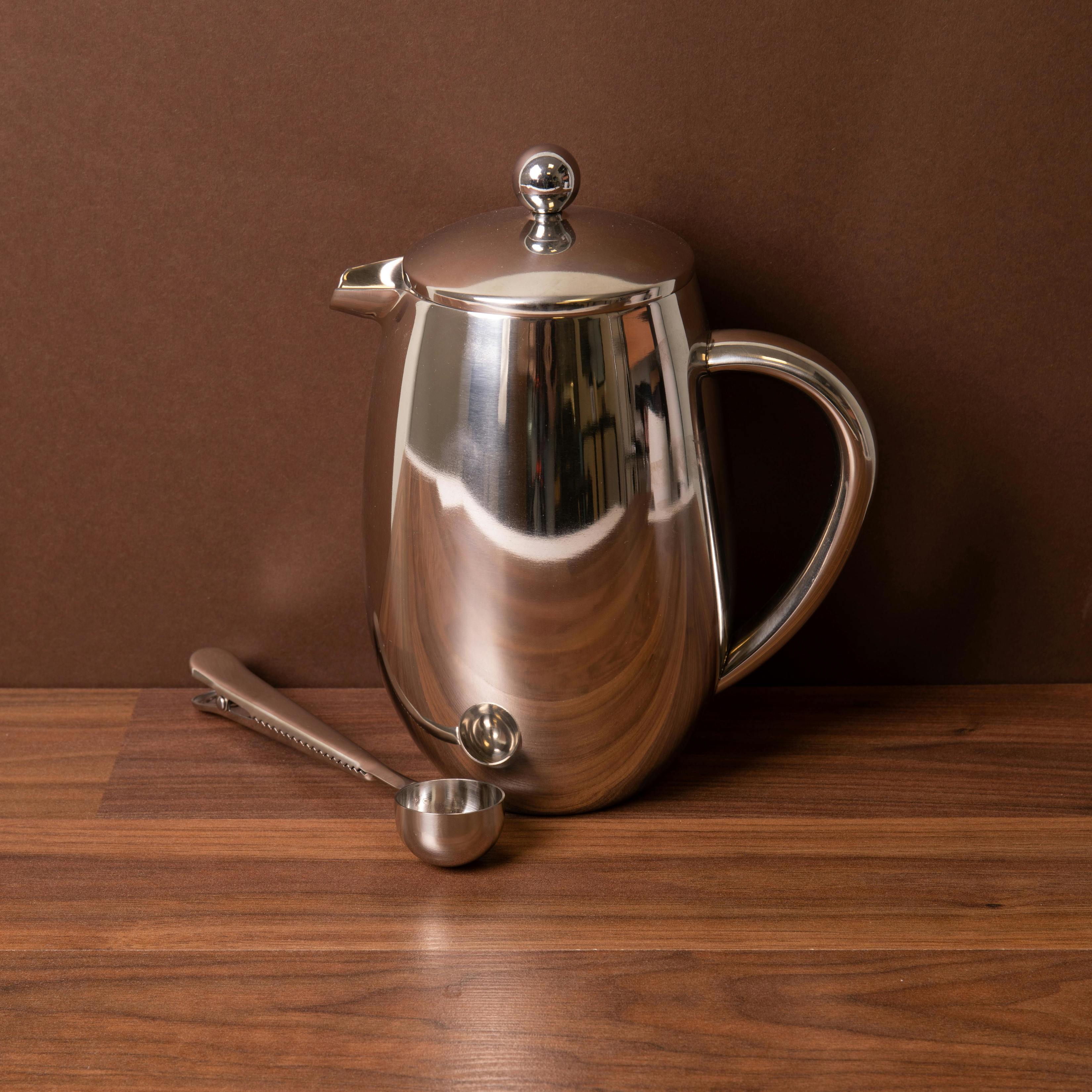 Rackhams Silver 2Pc Cafetière Set With Stainless Steel 8-Cup French Press And Coffee Measuring Spoon With Clip - Stainless Steel