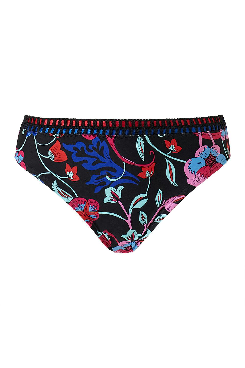Beachcomber Black Floral Blanket Stitch Standard Bikini Brief - 18