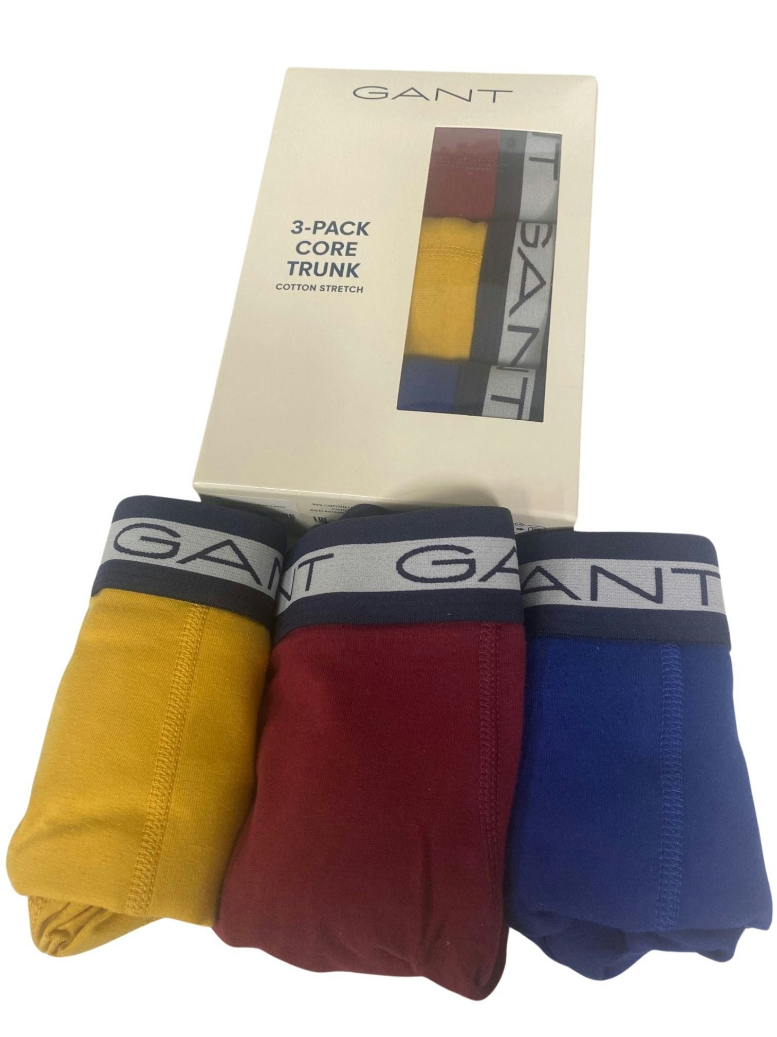 Gant Men's Burgundy/Yellow/Blue 3-Pack Striped Waistband Boxer Trunks, - Xxl