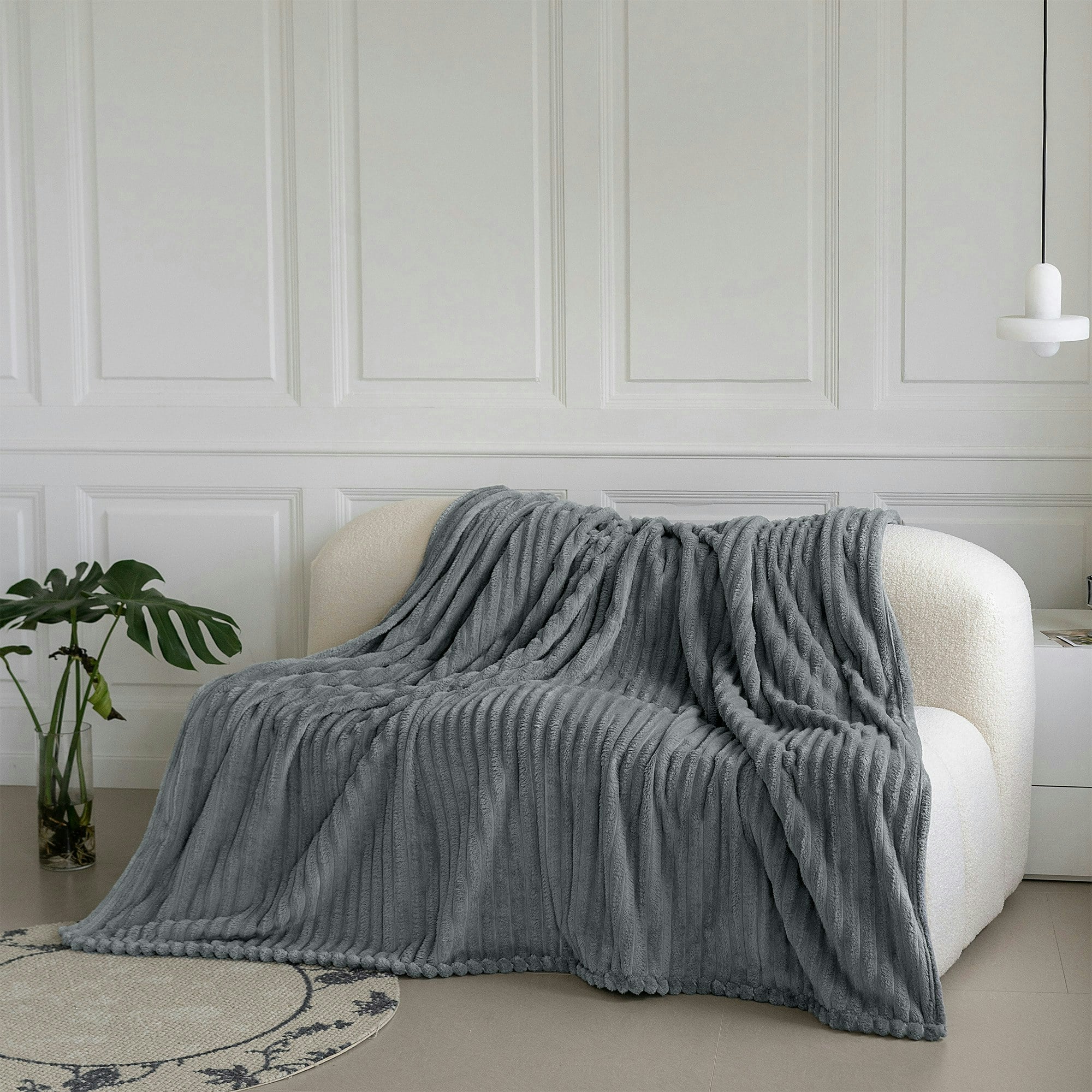 Velosso Silver Chunky Cord Super Soft Plush Heavy Blanket - 200Cm X 240Cm