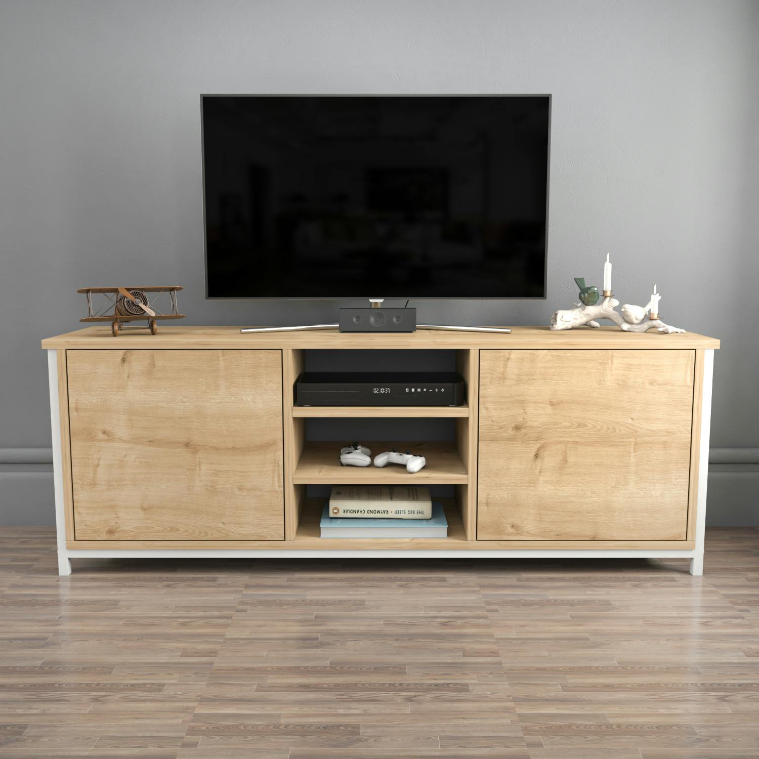 Decorotika White Otis Modern Tv Stand Tv Cabinet For Tv's Up To 63" - Oak