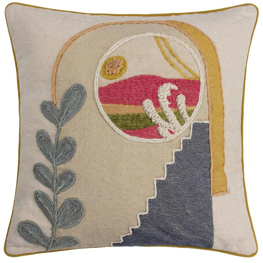 Furn Margo Embroidered Cushion Cover - Multicoloured - 50Cm X 50Cm - Multicoloured - 100% Cotton