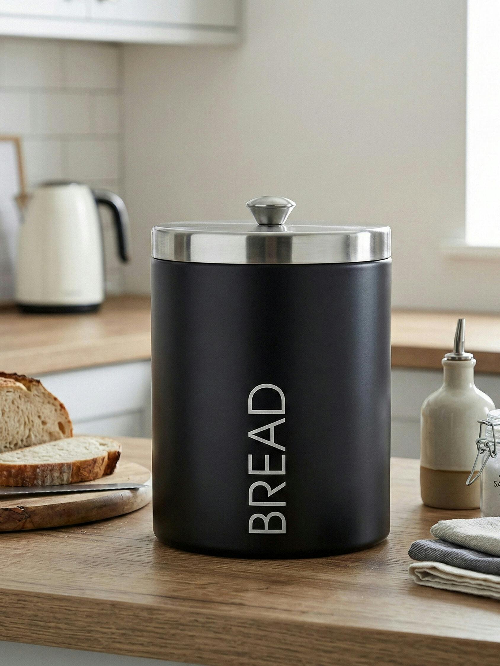 Premier Housewares Liberty Bread Bin Black Enamel Stainless Steel Lid - Image 4