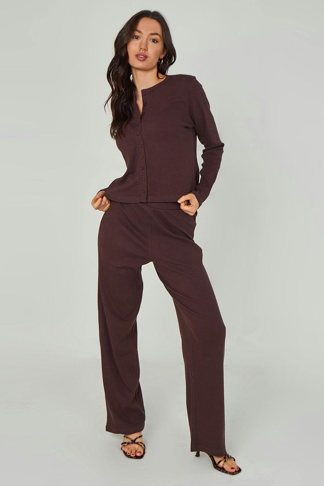 Urban Bliss Chocolate Long Sleeved Button Front Top - 14