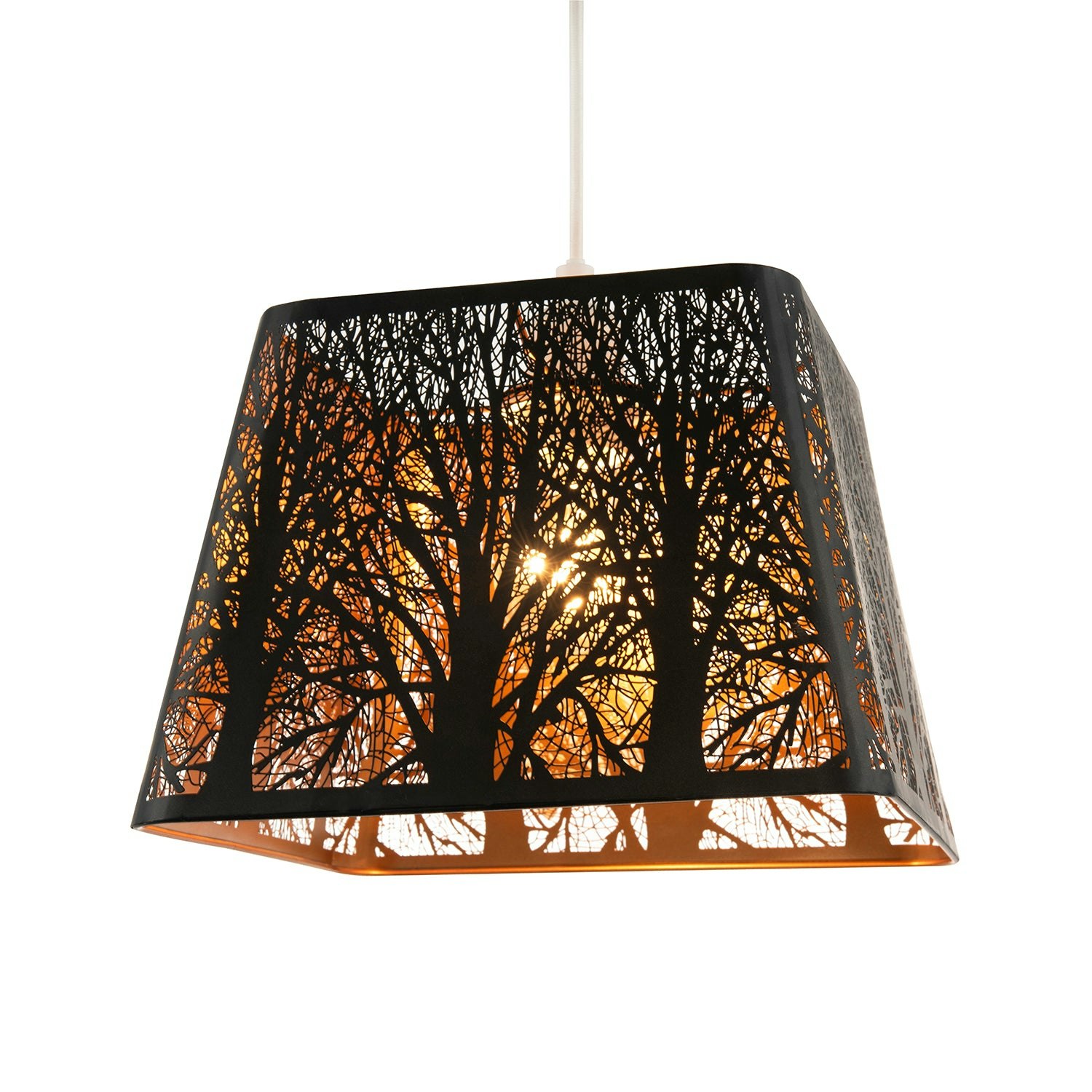 Rackhams Black/Gold Matte Tree Forest Pendant Lighting Shade With Satin Inner