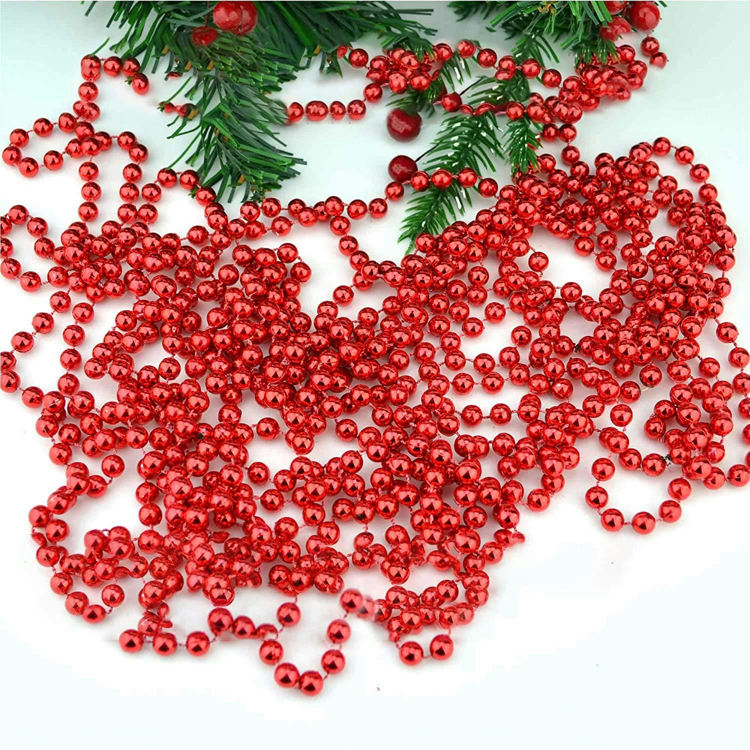Shatchi Red 24Ft Metallic Bead Garland Christmas Tree Decoration For Indoor Displays And Festive Crafts