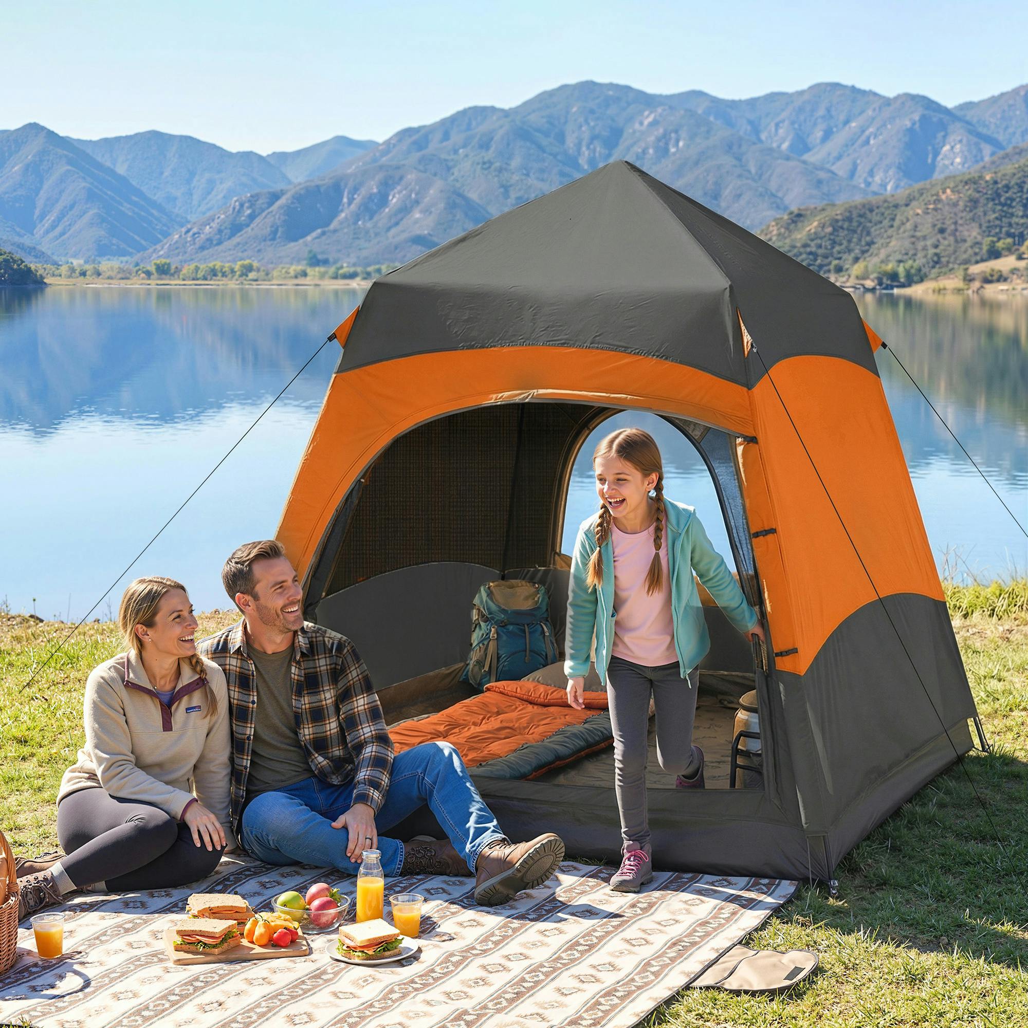 Outsunny Orange 4 Person Pop Up Tent Camping Festival Hiking Shelter Family