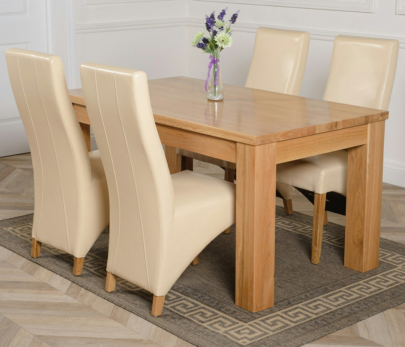 That's Furniture Ivory Dakota Oak Dining Table With Lola Leather Chairs - 4 Chairs 152X87x77cm