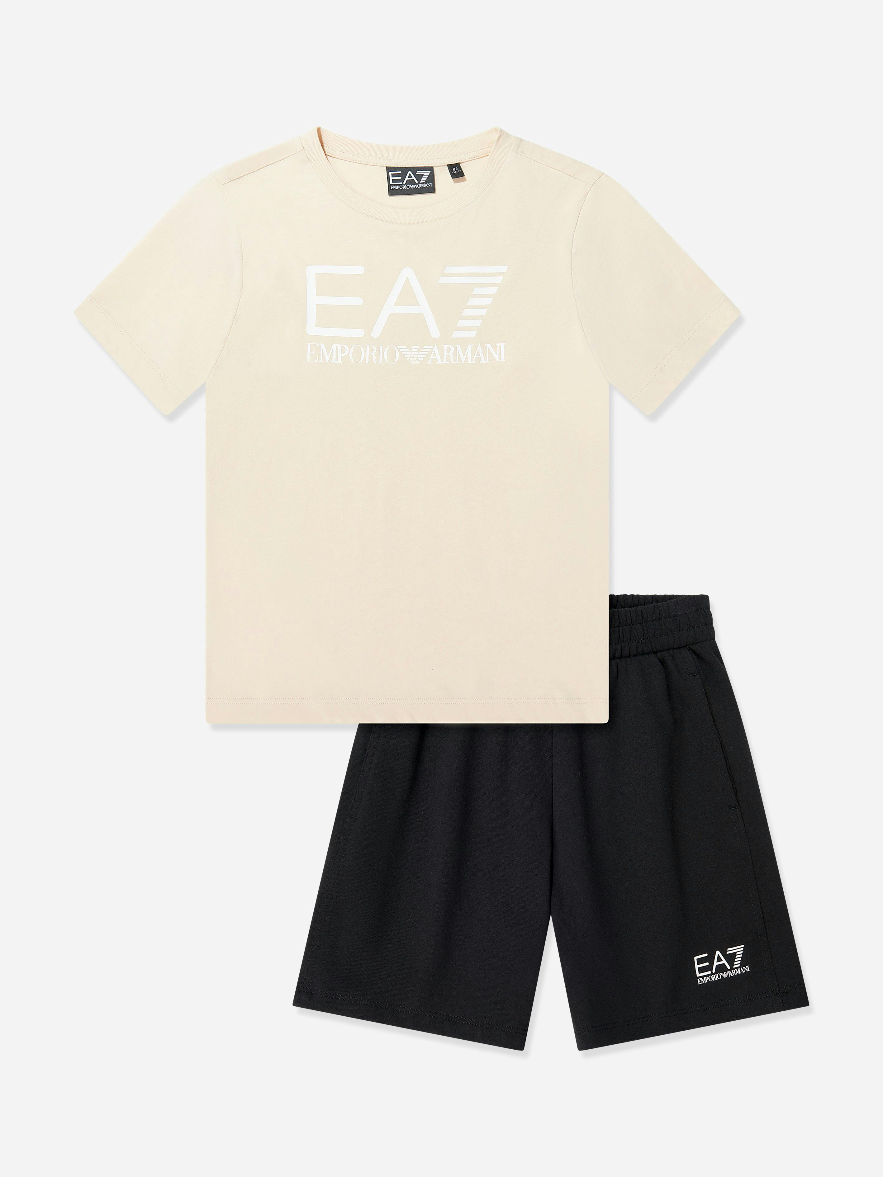 Ea7 Emporio Armani Boys Beige Train Visibility Short Set In - 16 Yrs