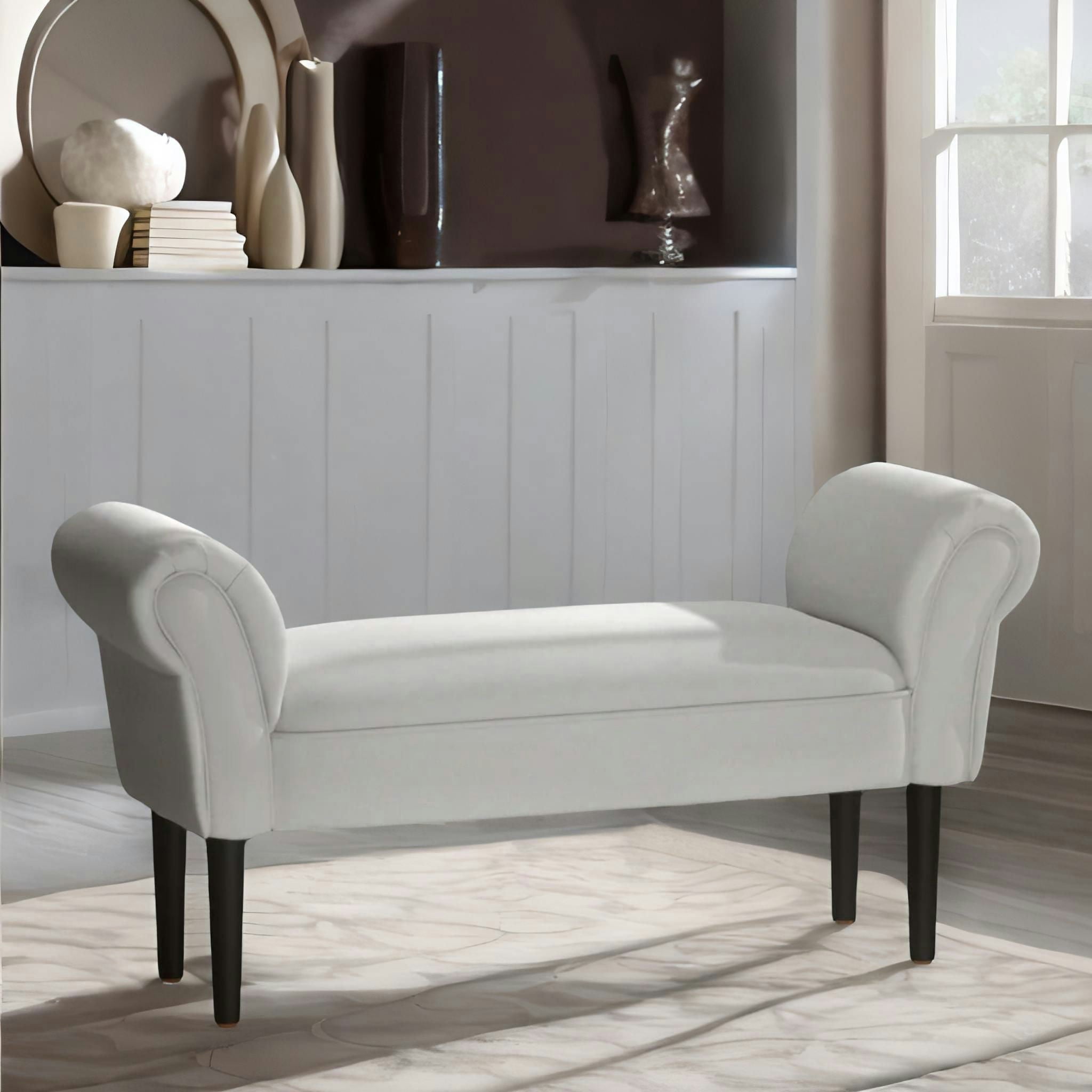 Rackhams Grey Wooden Chaise Lounge Bed End Bench Seat With Arms