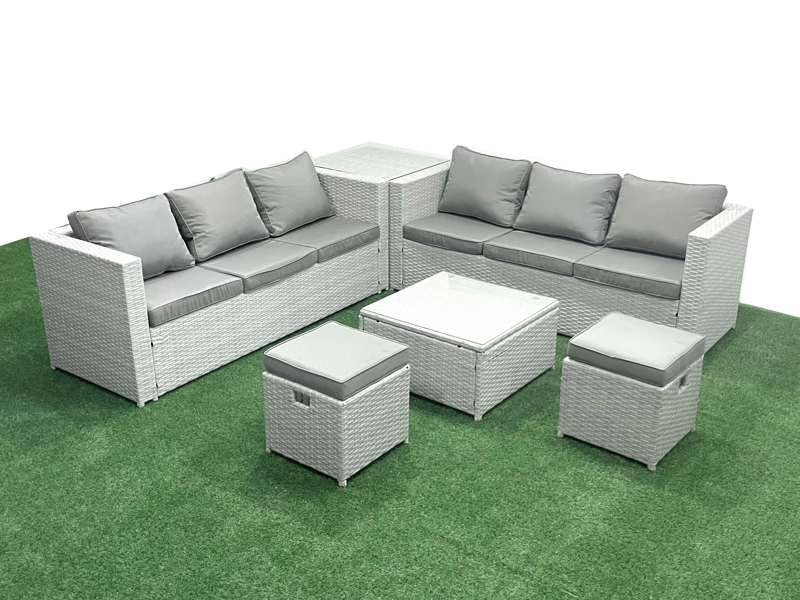 Fimous Light/Grey Rattan Garden Outdoor Furniture Set 8 Seater Rattan Garden Sofa Set With 2 Small Footstool Side Table Mixed
