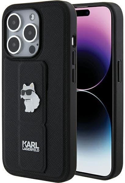 Karl Lagerfeld Black Choupette Pins With Grip Stand Saffiano For Iphone 15 Pro 6.1" - Klhcp15lgsachpk