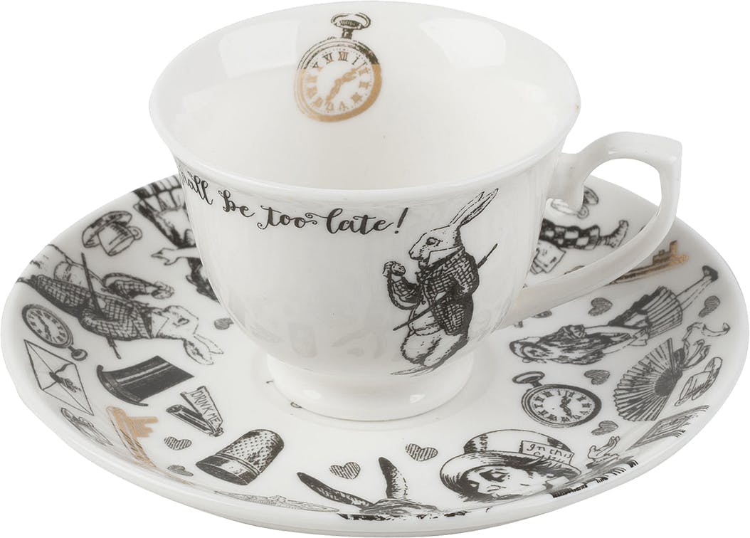 Rackhams White Victoria And Albert Alice In Wonderland Espresso Cup And Saucer - Fine China - Cup And Saucer
