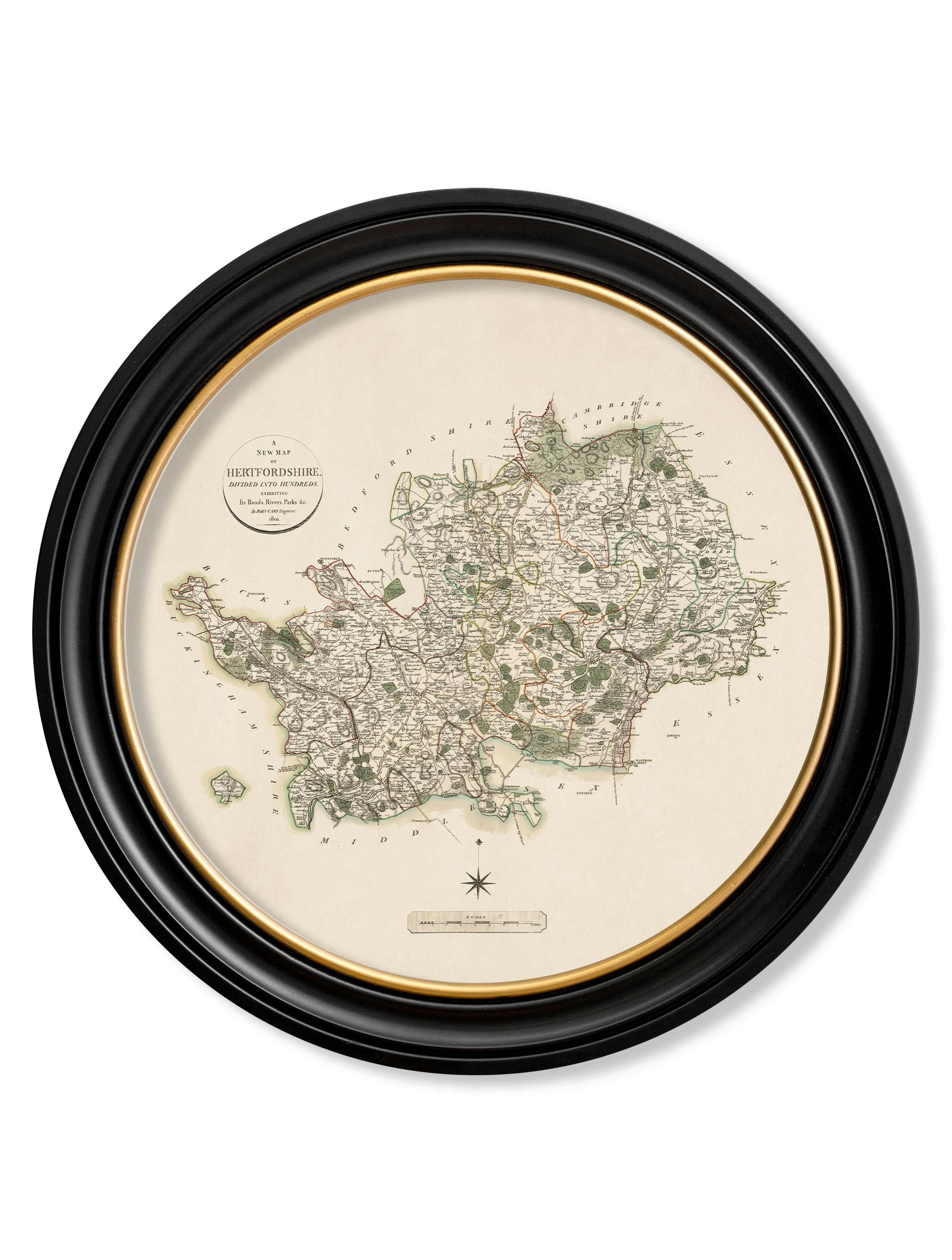 Rackhams Black C.1806 County Maps Of England - Round - 96 X 96Cm - Hertfordshire