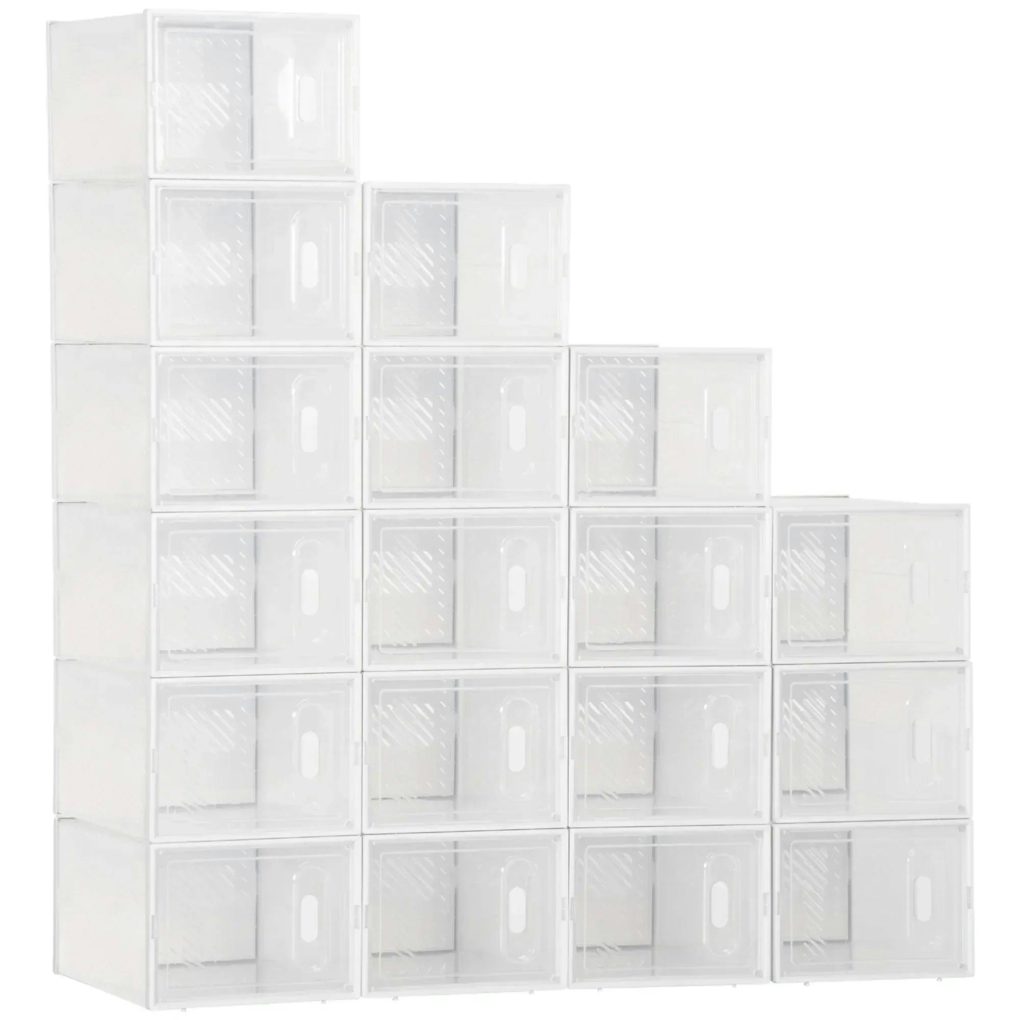 HOMCOM 18 Pieces Stackable Shoe Box Clear Plastic Shoe Storage Box - Image 6