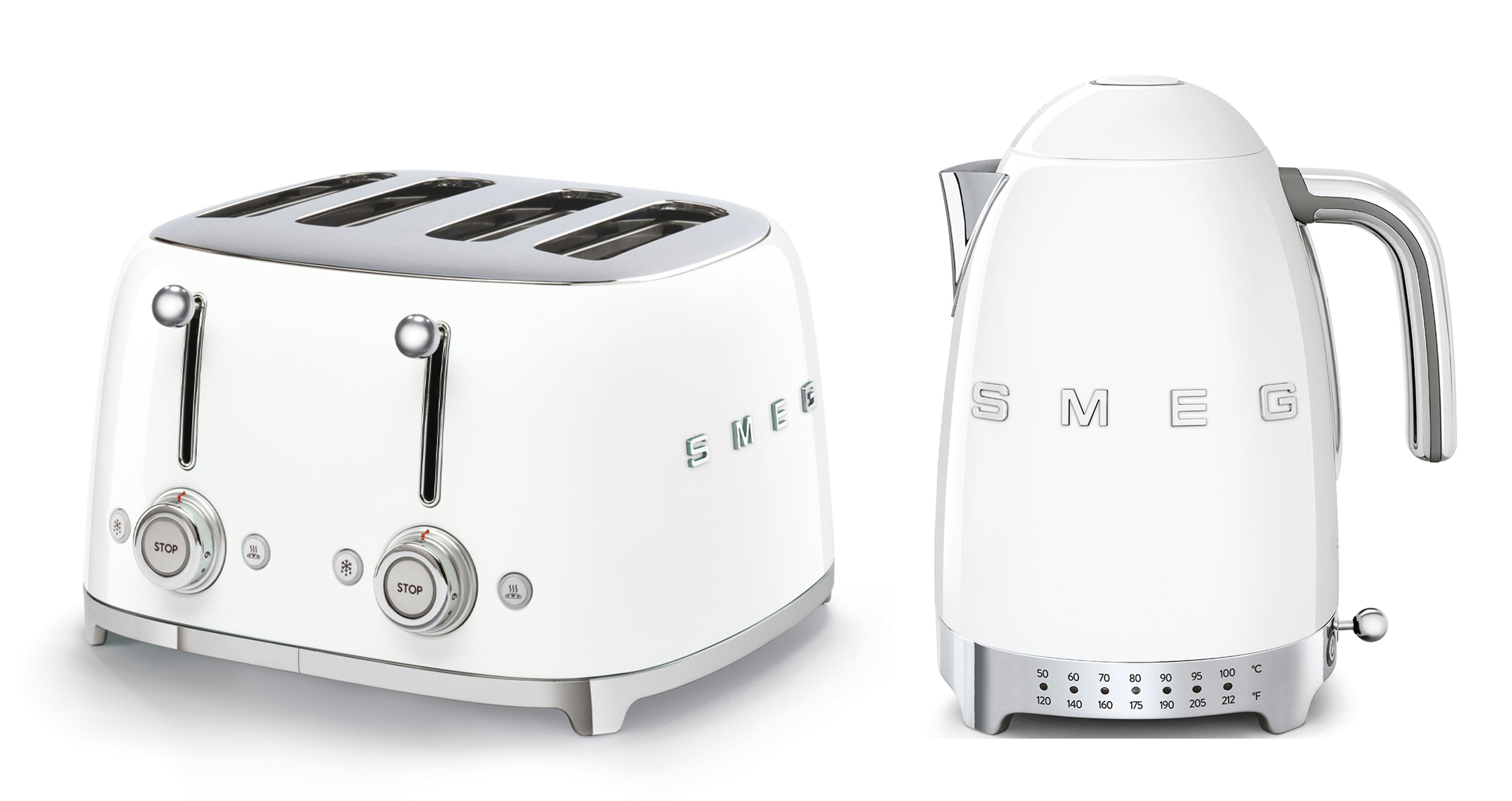Smeg White Tsf03 4-Slice Toaster & Klf04 Variable Temperature Controlled Kettle Bundle 1.7L