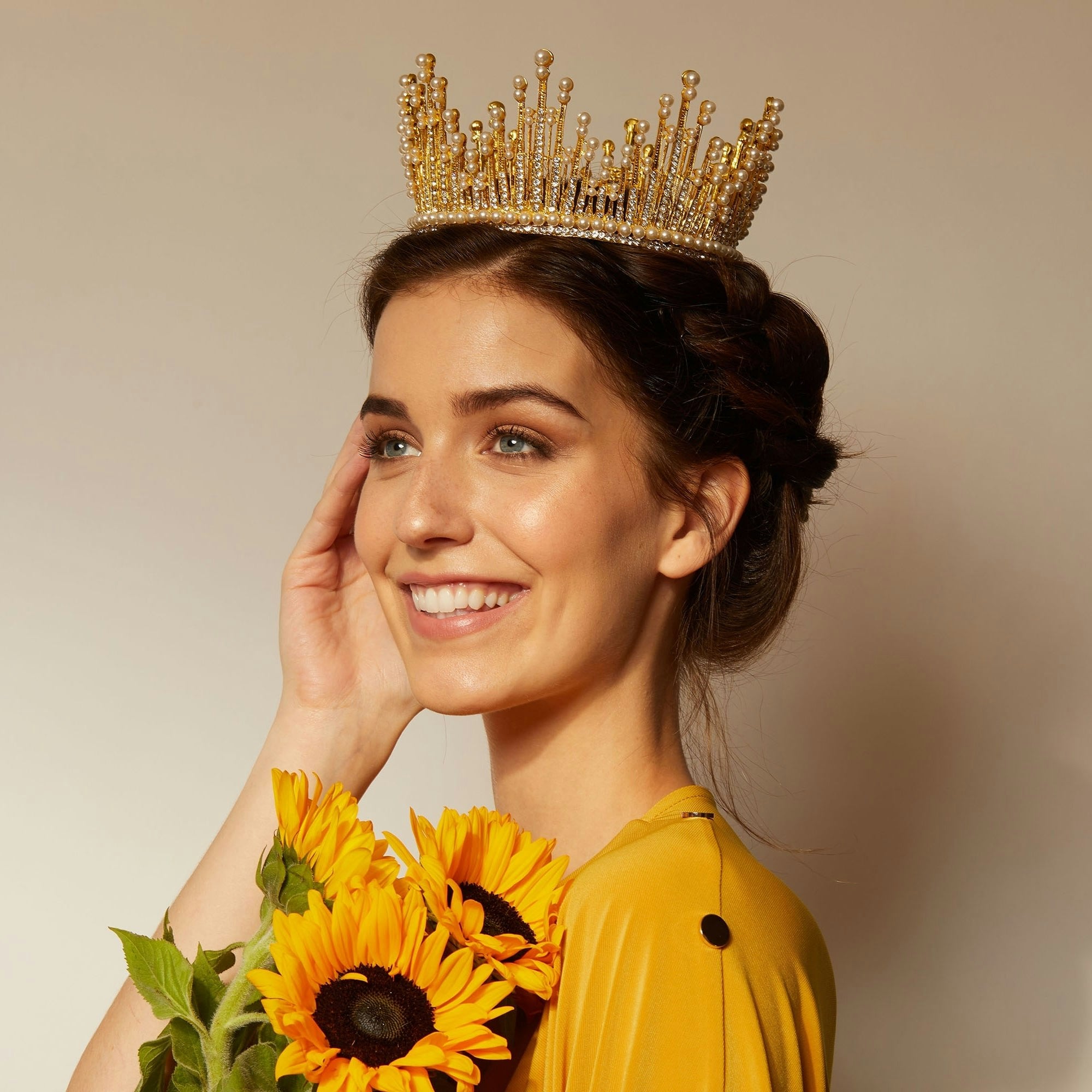 Queenmee Accessories Gold Crown With Pearls - Featured In Heat Magazine