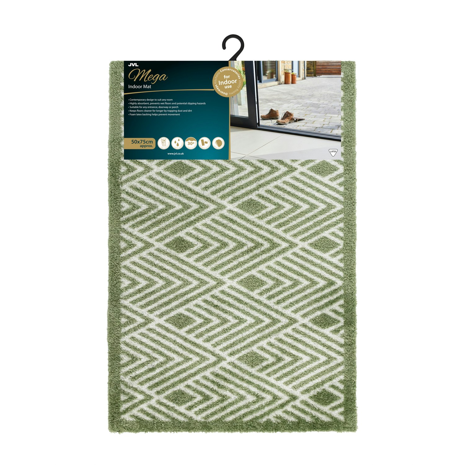 Rackhams Green Mega Mat Machine Washable Entrance Doormat, 50X75cm, Geo