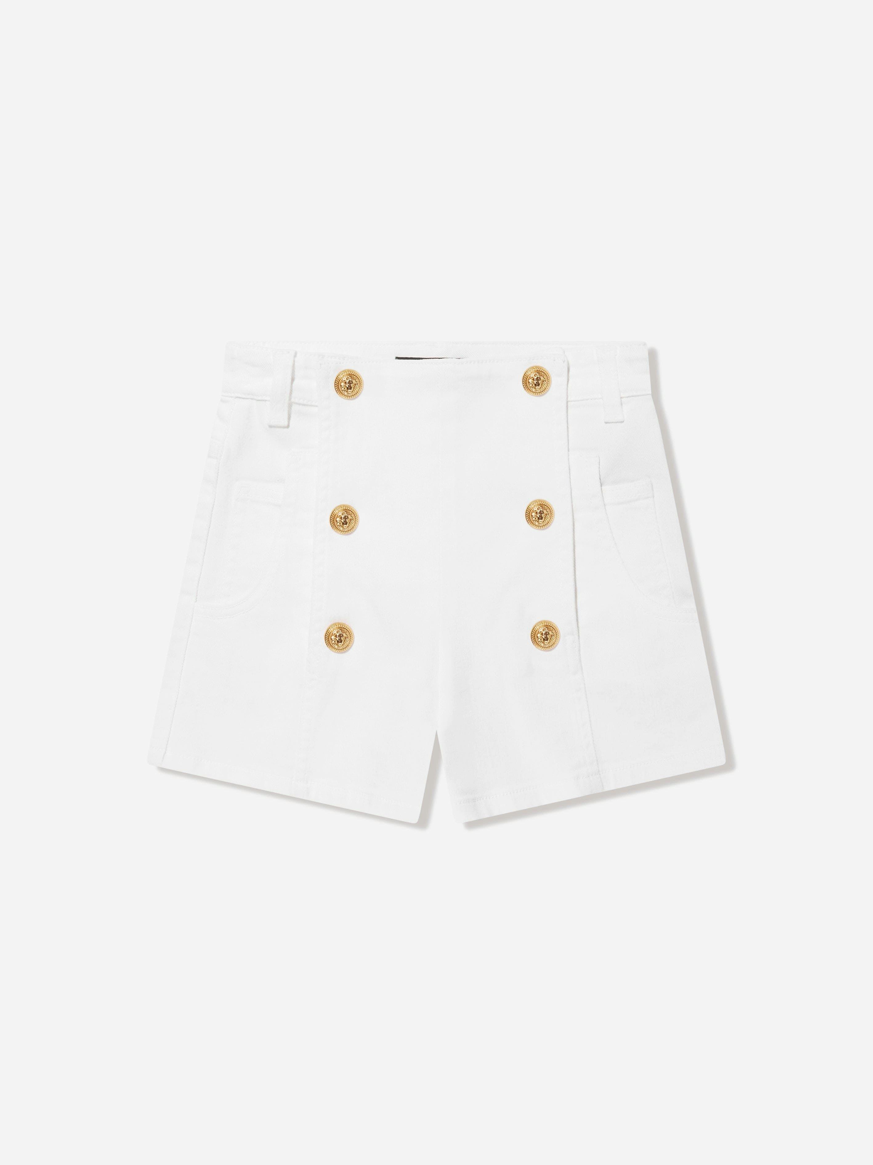 Balmain Girls White Button Front Shorts In - 8 Yrs