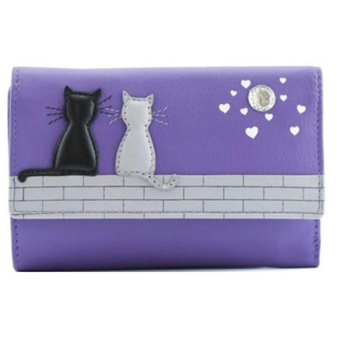 Mala Leather Purple Midnight Cats Trifold Purse – Genuine Leather, Rfid Protected