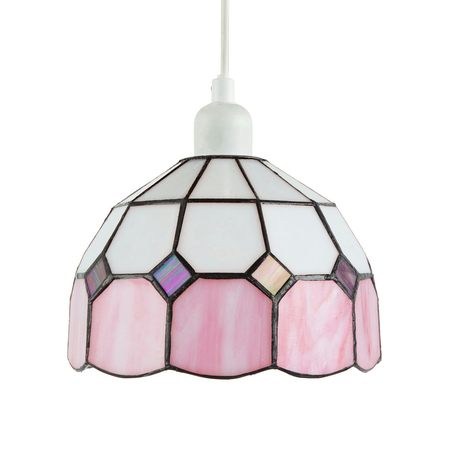 Happy Homewares Pink/White/Light Traditional Soft And Opal Tiffany Glass Pendant Shade