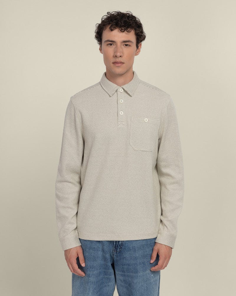 Larsson & Co Aarhus - Textured Long Sleeve Polo Shirt - Xl - Ecru