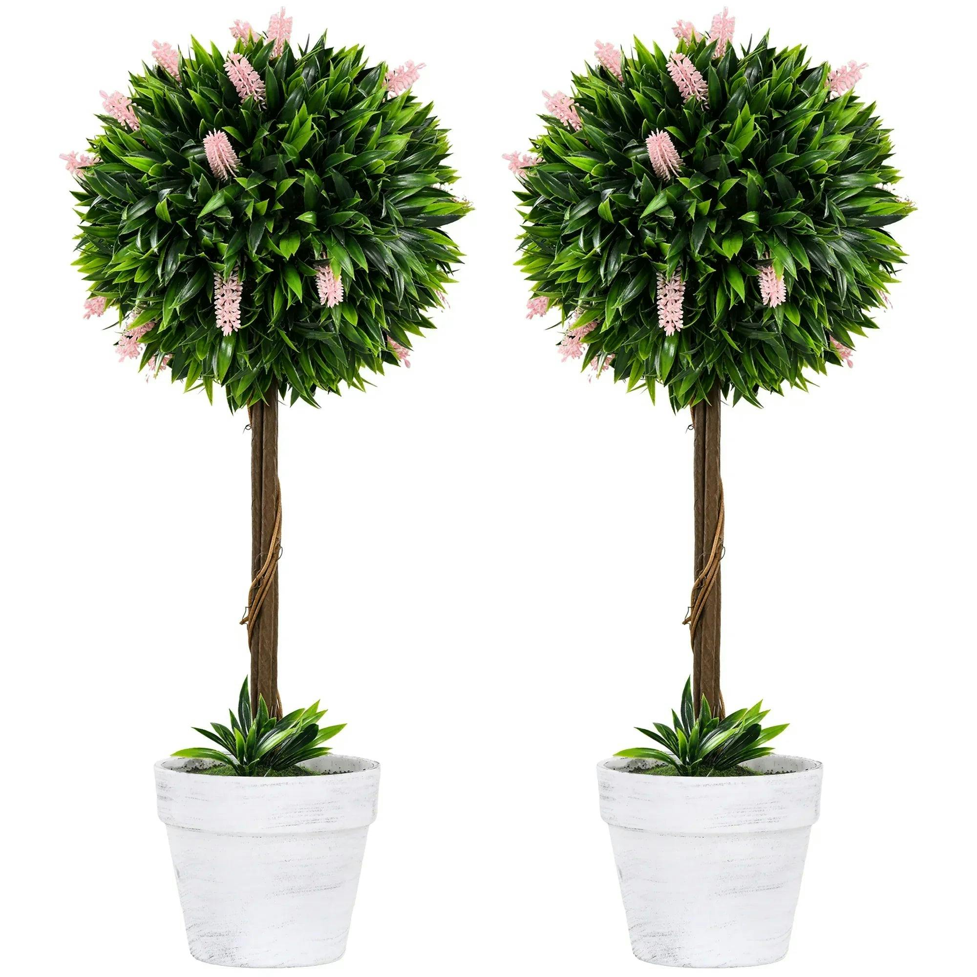 Homcom Unisex Pink Set Of Potted Artificial Plants Ball Tree With Flowers In Size 2 - Image 5