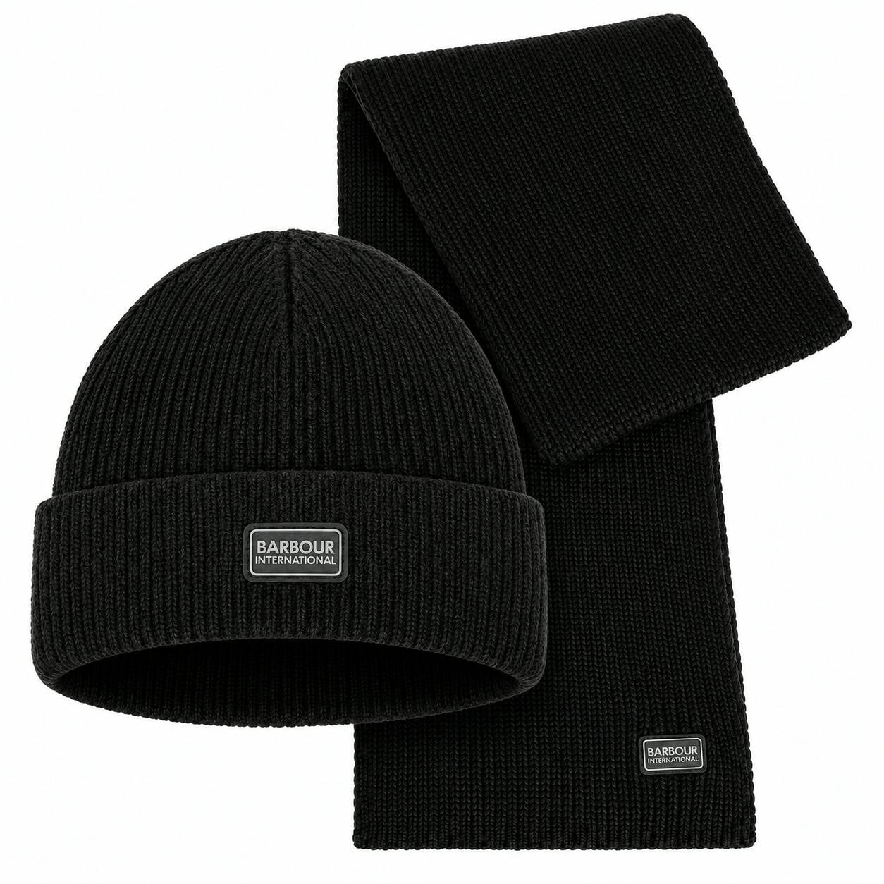 Barbour Black International Sweeper Legacy Beanie Hat & Scarf Gift Box Set - One Size