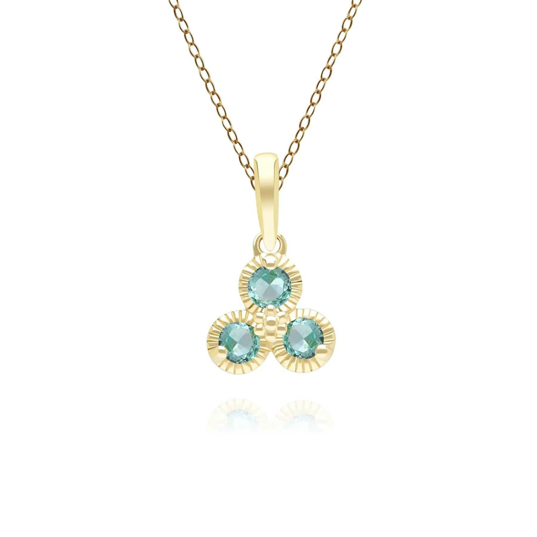 Gemondo Yellow/Gold Floral Emerald Three Stone Pendant Necklace In 9Ct