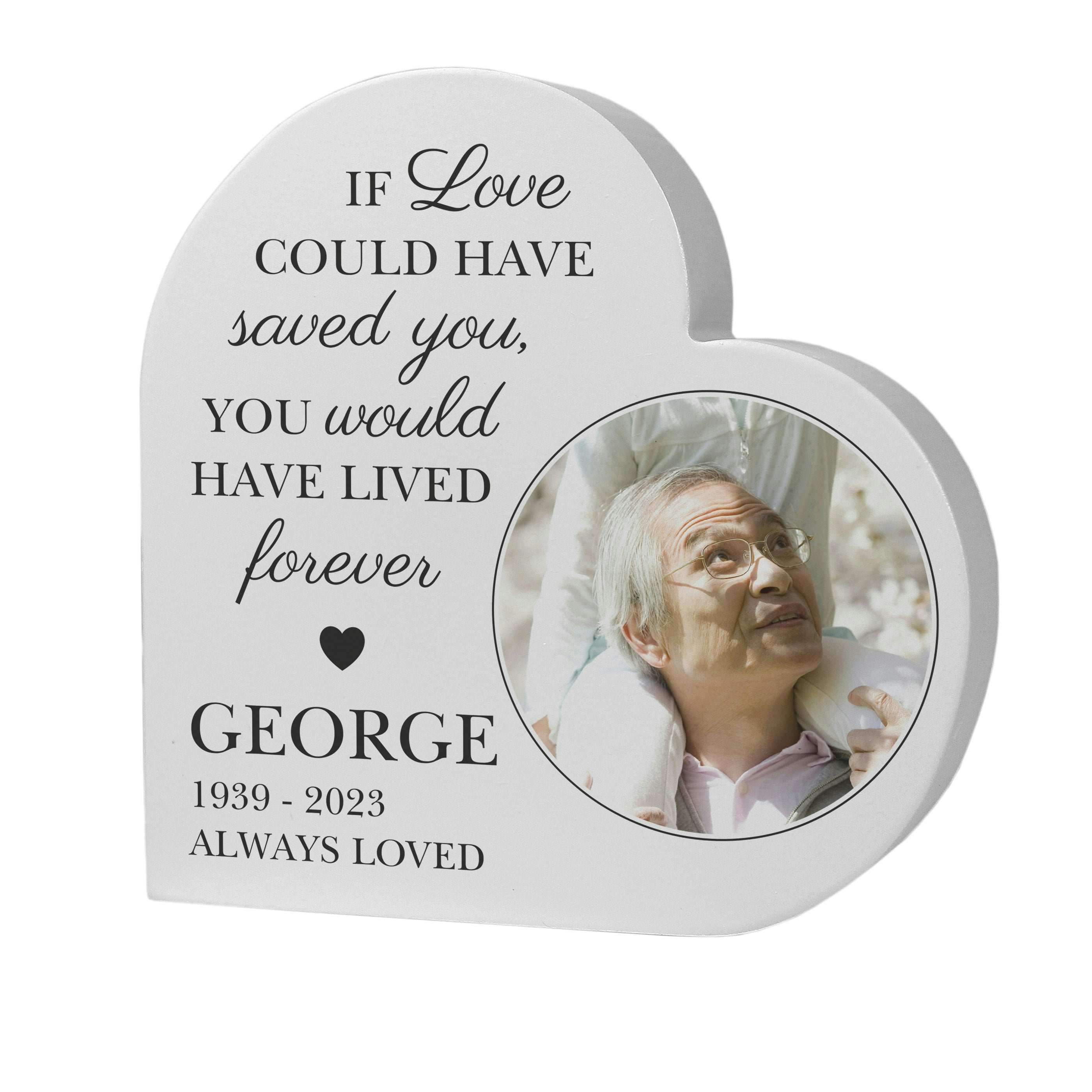 Rackhams Grey Personalised Memorial Photo Upload Free Standing Heart Ornament