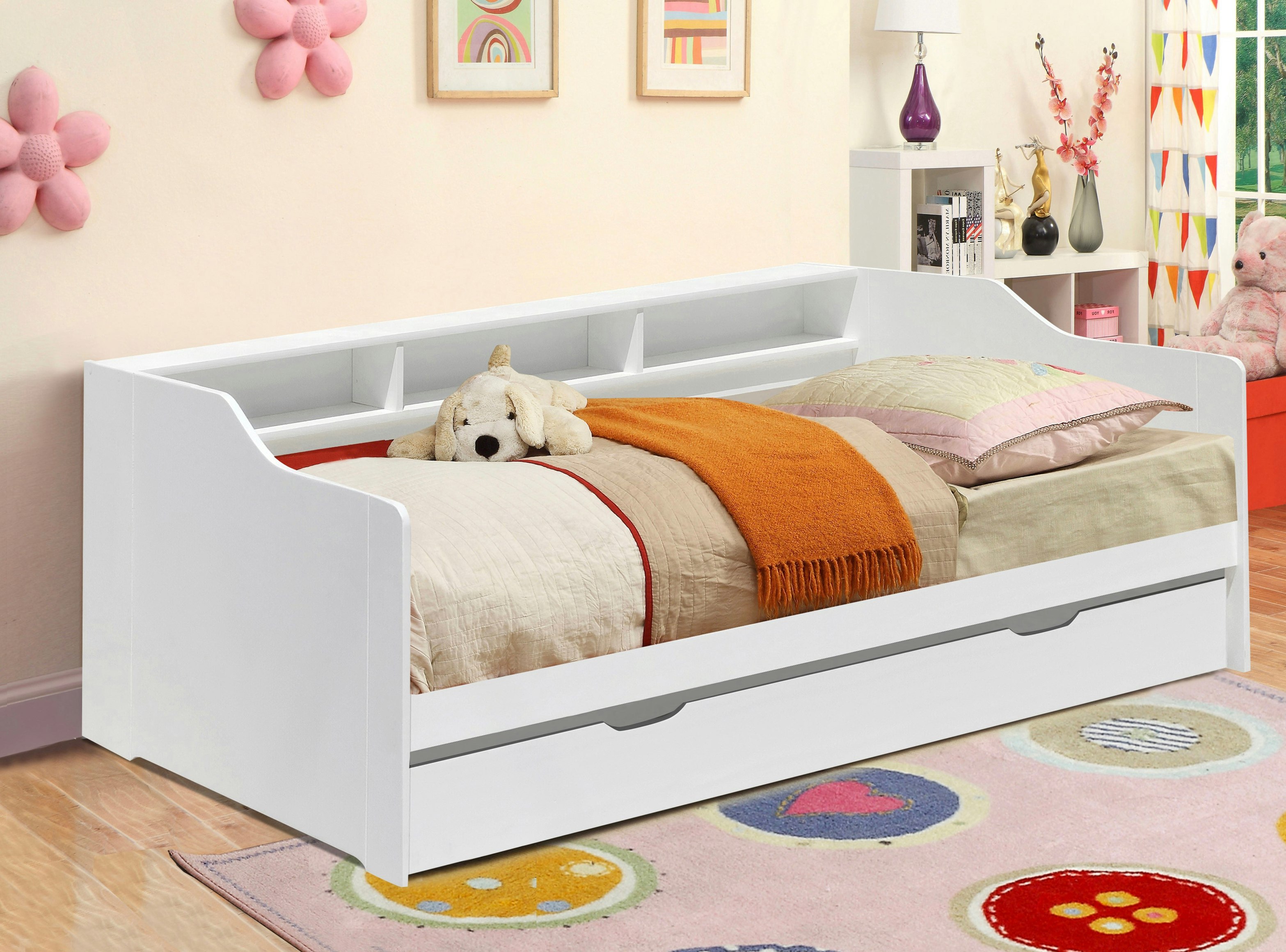 Comfy Living Grey/White 3Ft Wooden Bed With Trundle, Or Caramel With Shelving Bedroom