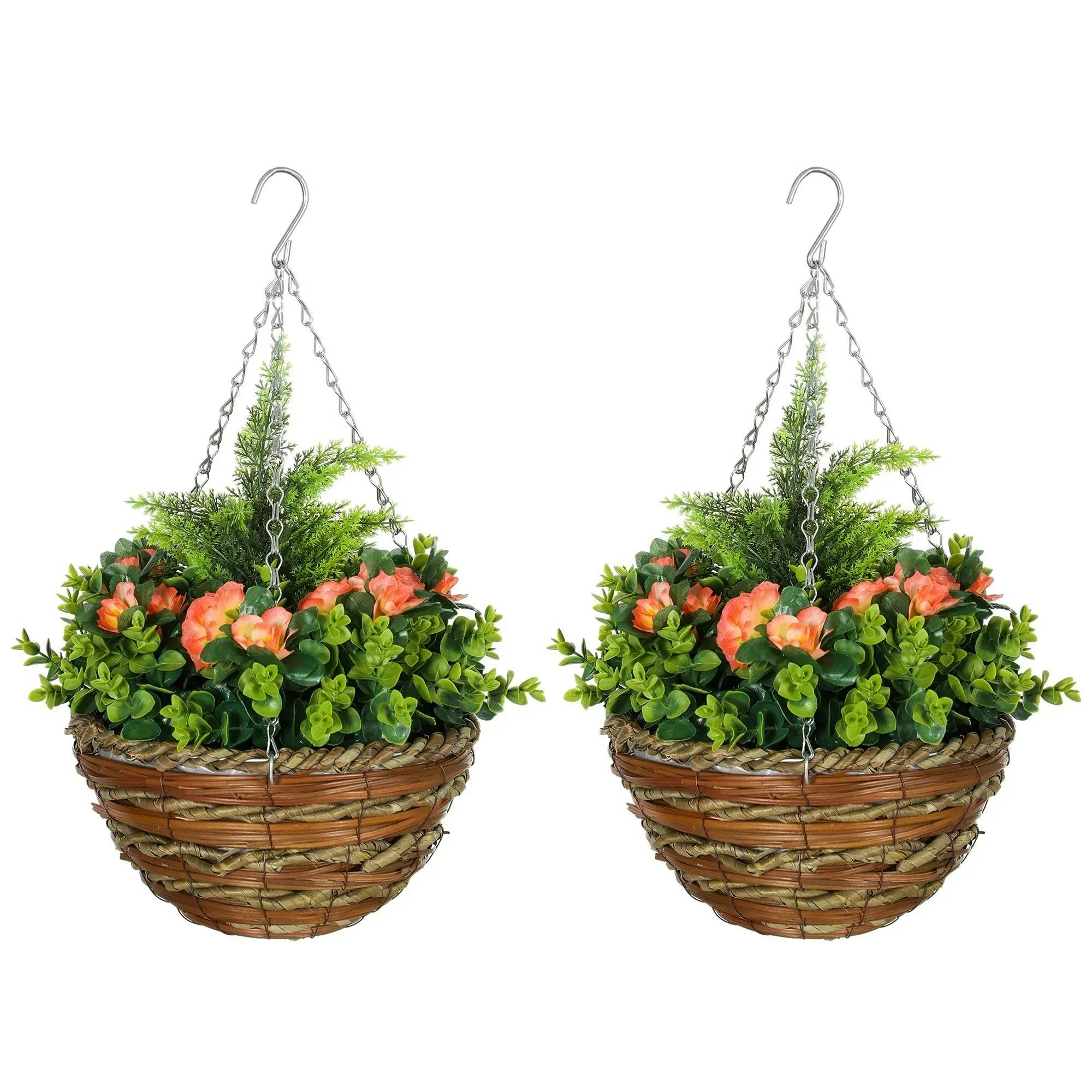 Outsunny Unisex Orange 2 Pcs Artificial Lisianthus Flower Hanging Planter Basket In - Image 7