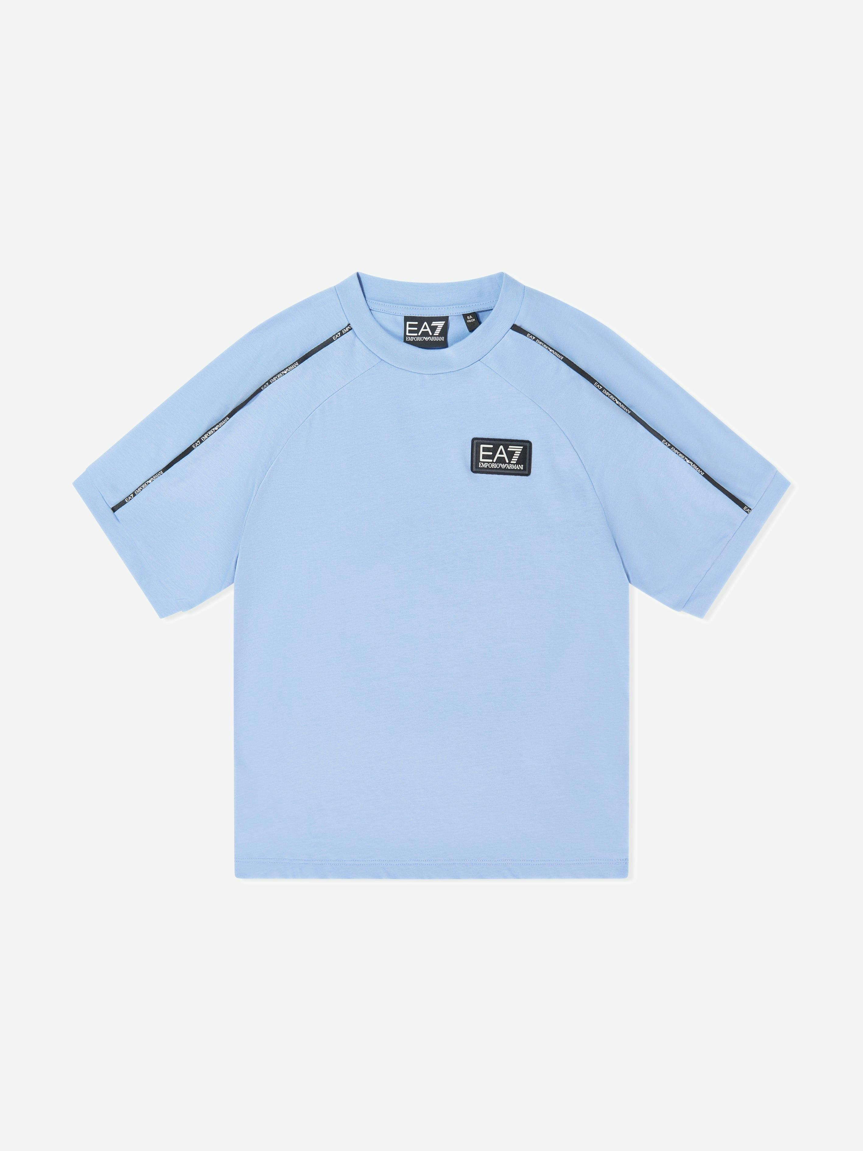 Ea7 Emporio Armani Boys Blue Train Logo Tape T-Shirt In - 12 Yrs