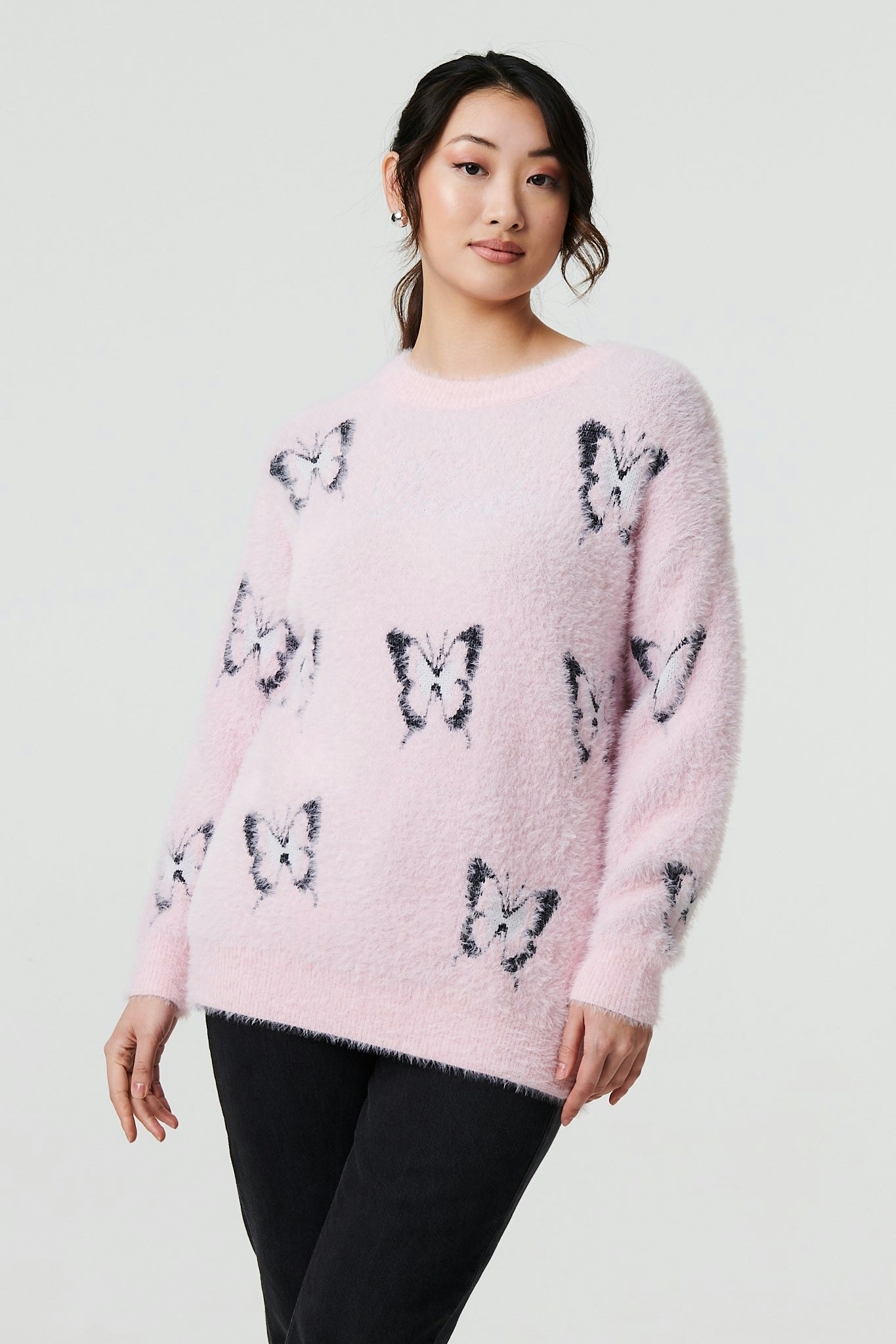 Izabel London Pink Butterfly Print Soft Texture Jumper - 12
