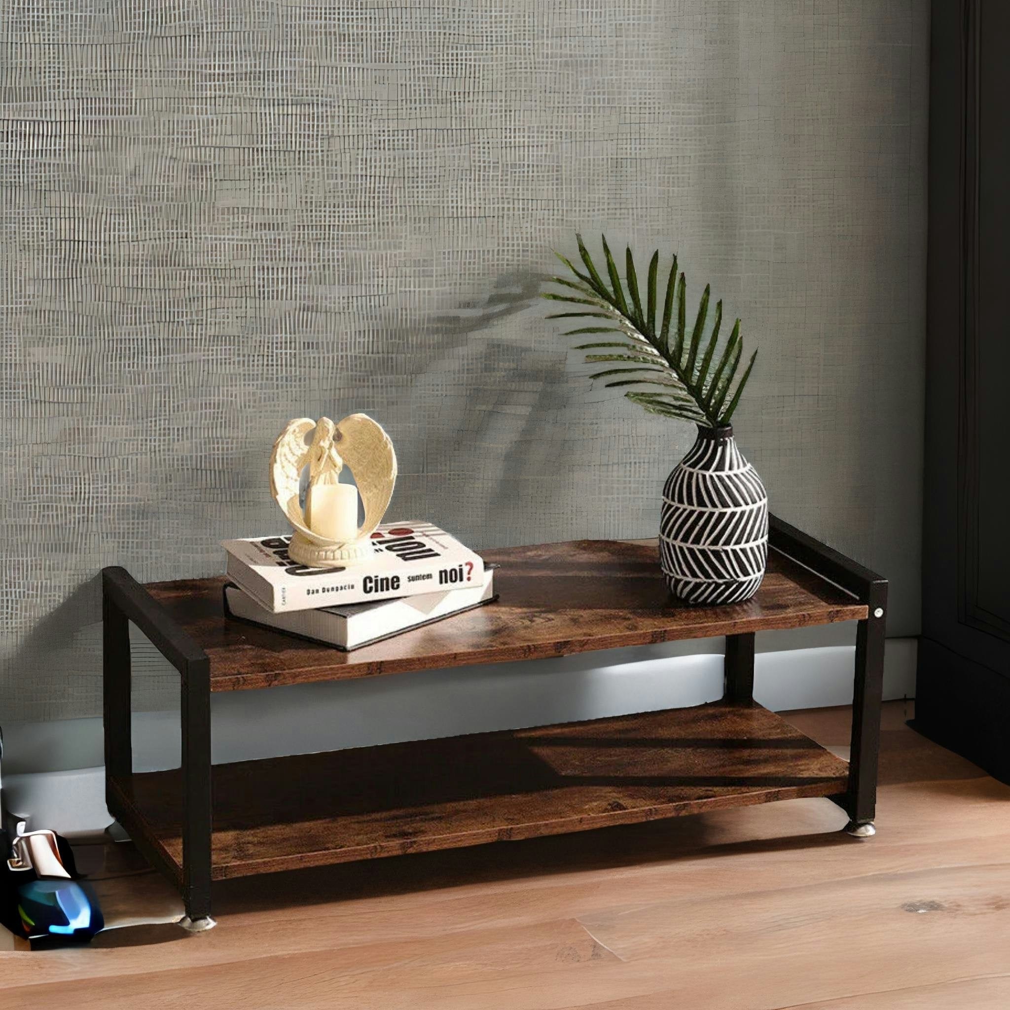Rafaelo Mobilia Brown 2 Tier Industrial Rustic 80Cm Shoe Bench