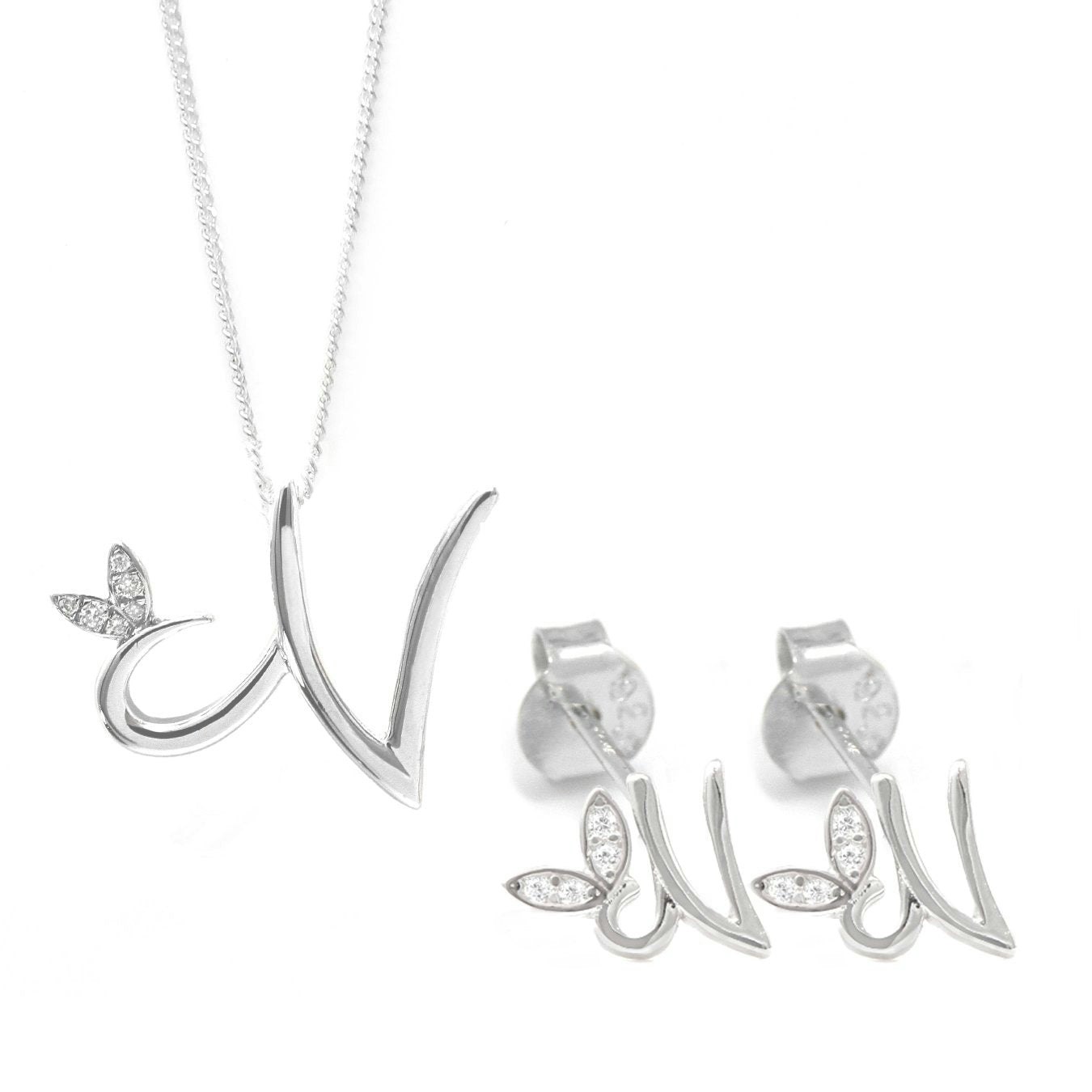 Say It With Silver Winged Initial Earring Gift Set - N